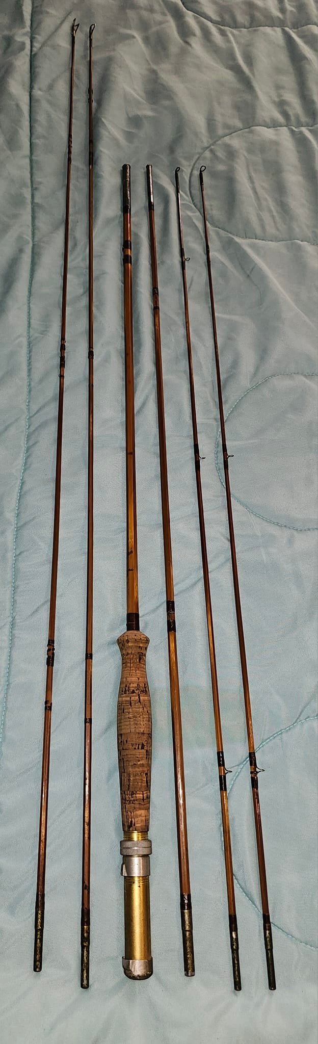 antique bamboo fishing pole 6 sided Vintage Cane with Bobber, Hook, Line and Sinker antique bamboo fishing pole 6