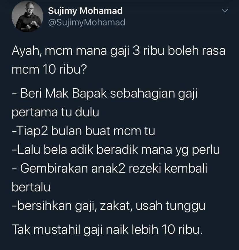 Oh Media Kunci Untuk Rezeki Kita Bertambah Gaji 3 Ribu Pun Boleh Rasa Macam 10 Ribu Kredit Sujimymohamad Twitter Facebook