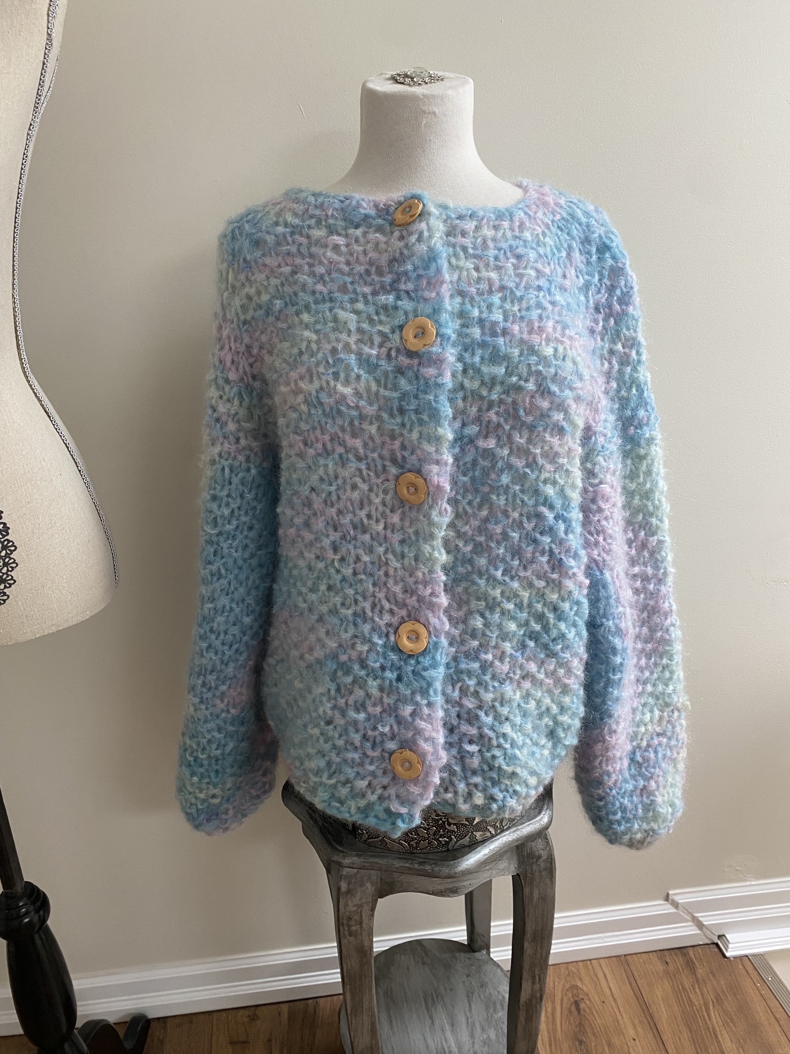 Vintage Mohair Plus Size Sweater with Wooden Buttons