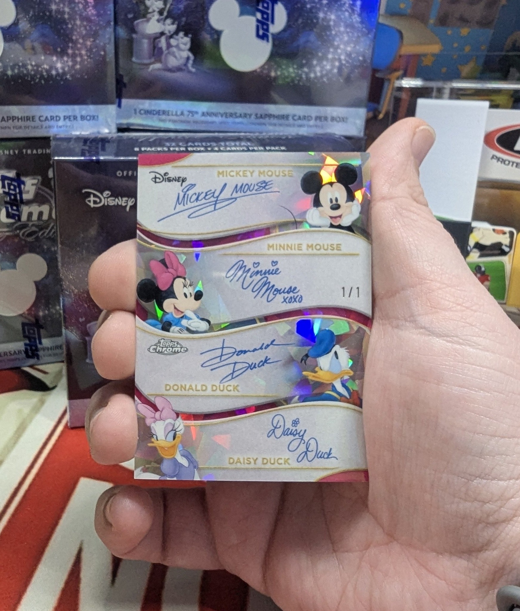 2025 Topps Disney Sapphire 1/1 Mickey, Minnie, Donald, and Daisy