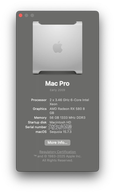 Upgraded 2009 Mac Pro with 12-core Xeon X5690 and AMD RX580