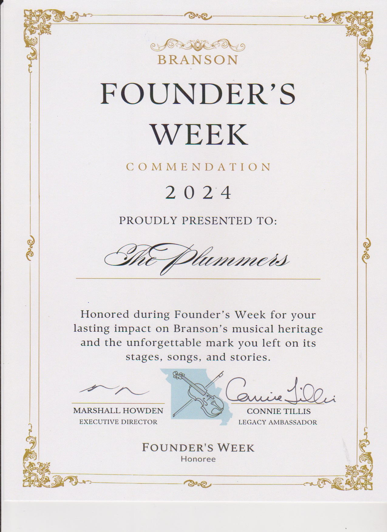 Randy - Thank You Marshall Howden & Connie Tillis for this great Award ...