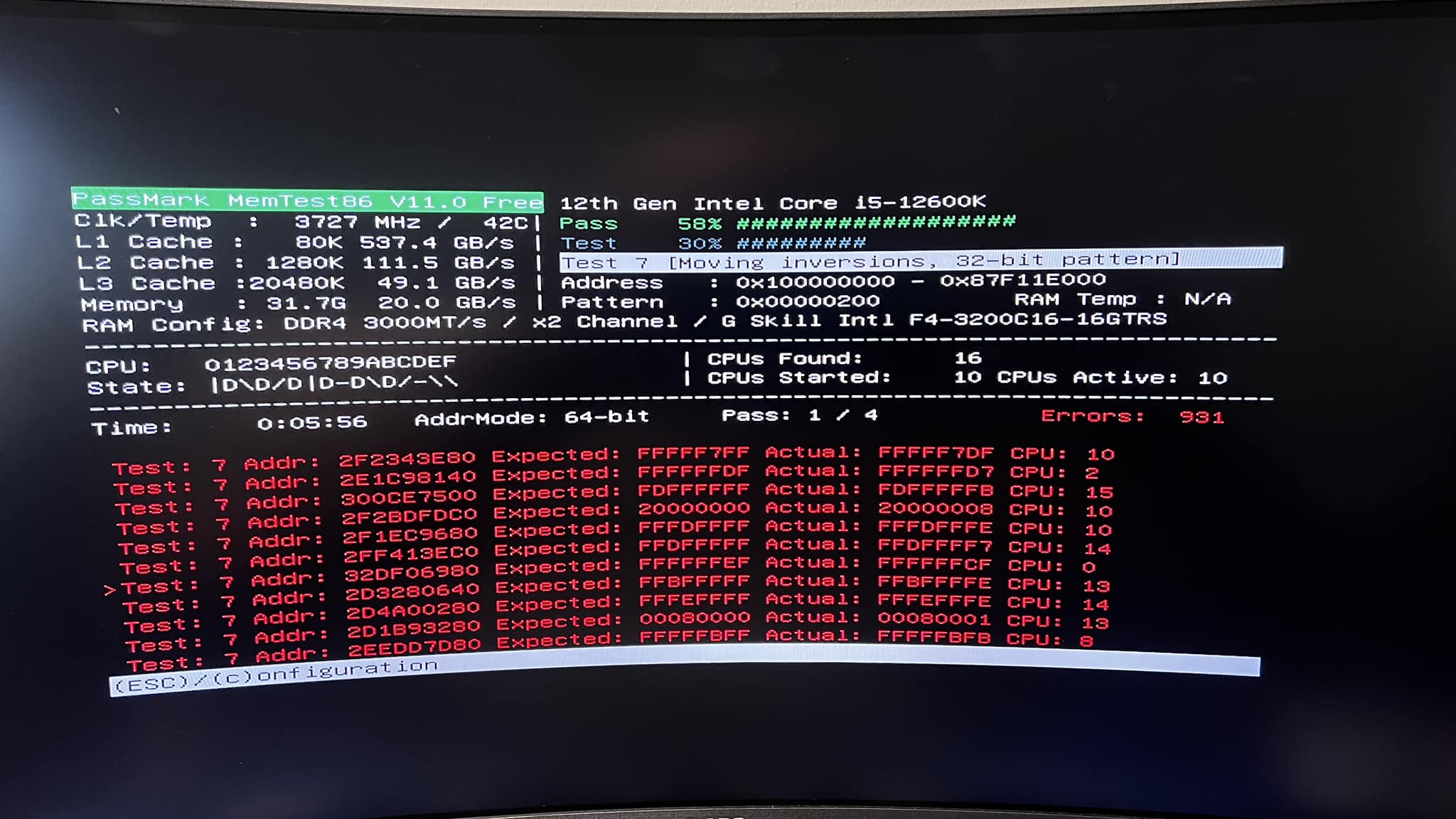 Can you help me interpret memtest 86 error results?