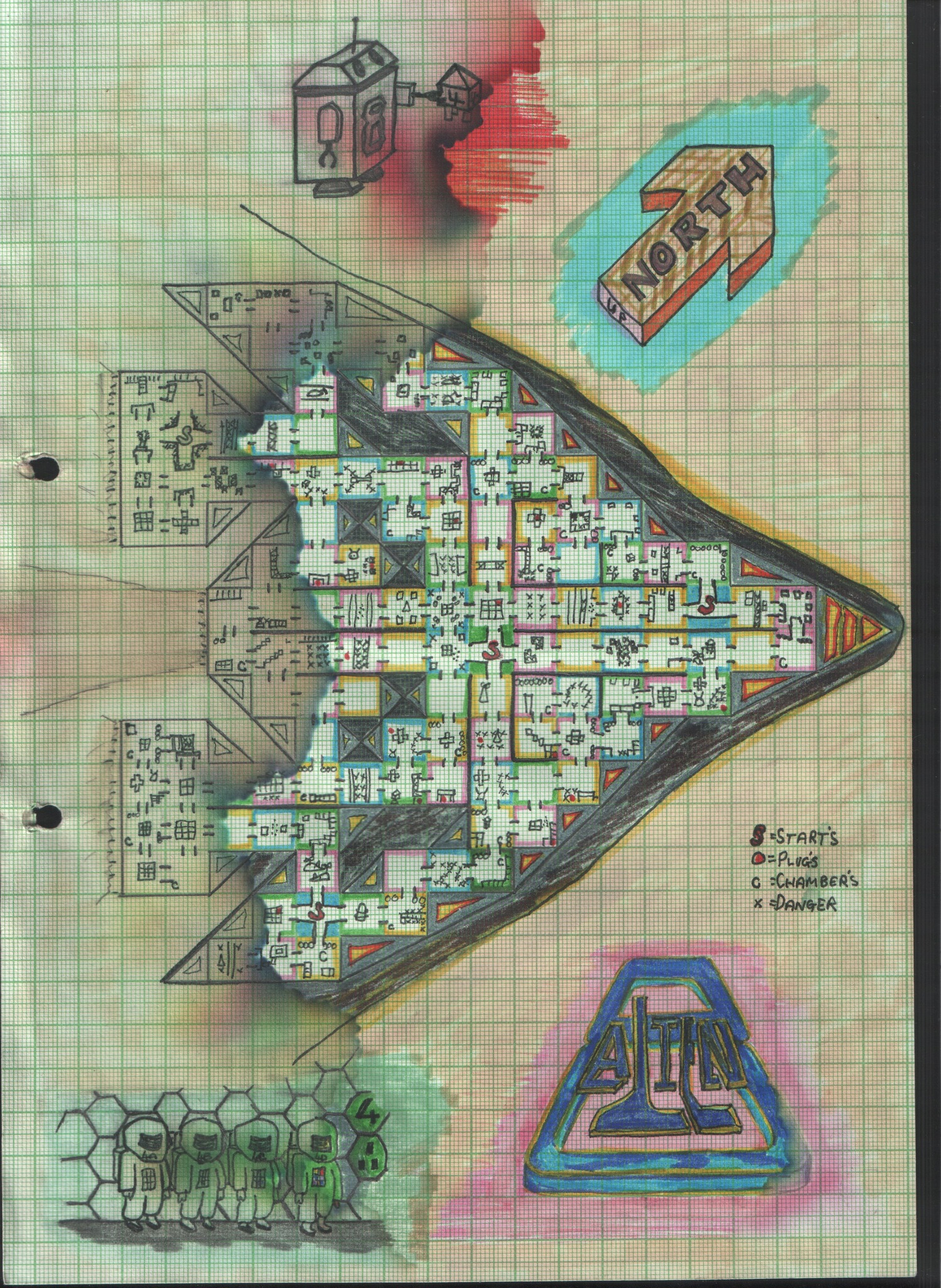 Vintage Alien 8 map from ZX Spectrum games