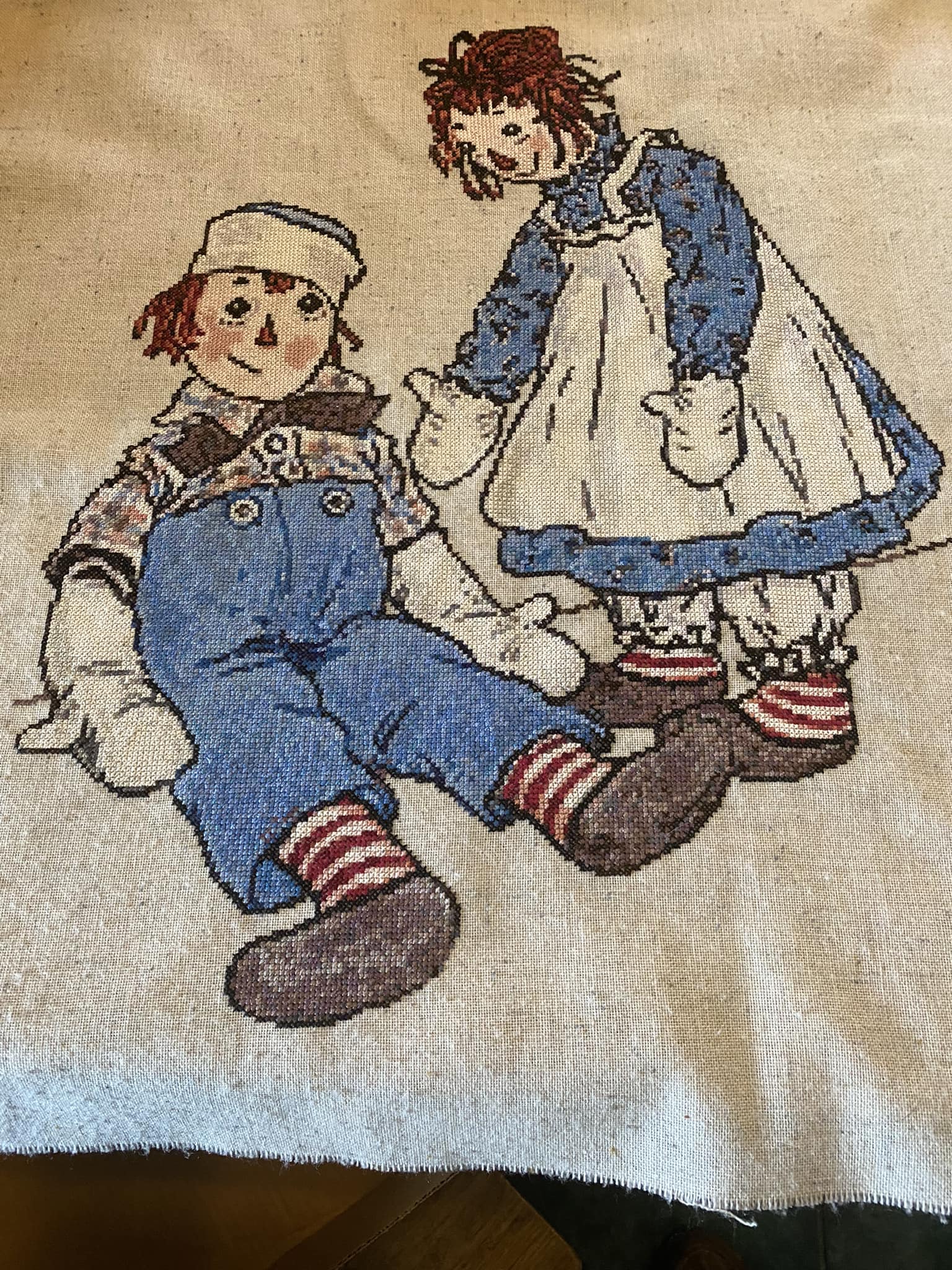 Finished Raggedy Ann and Andy cross stitch pattern