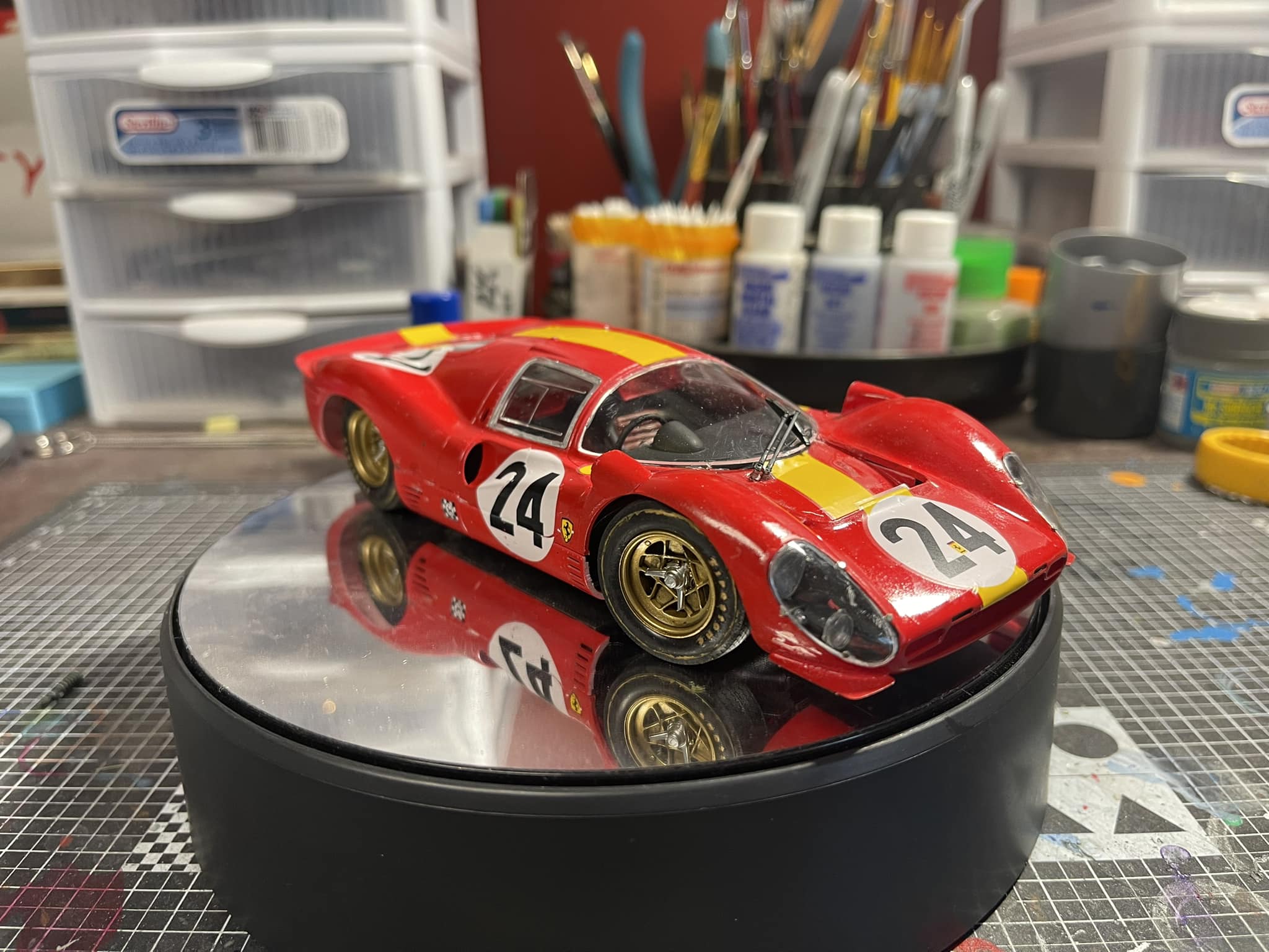 Completed 1/24 scale Ferrari 330 P4 model in Ferrari Red