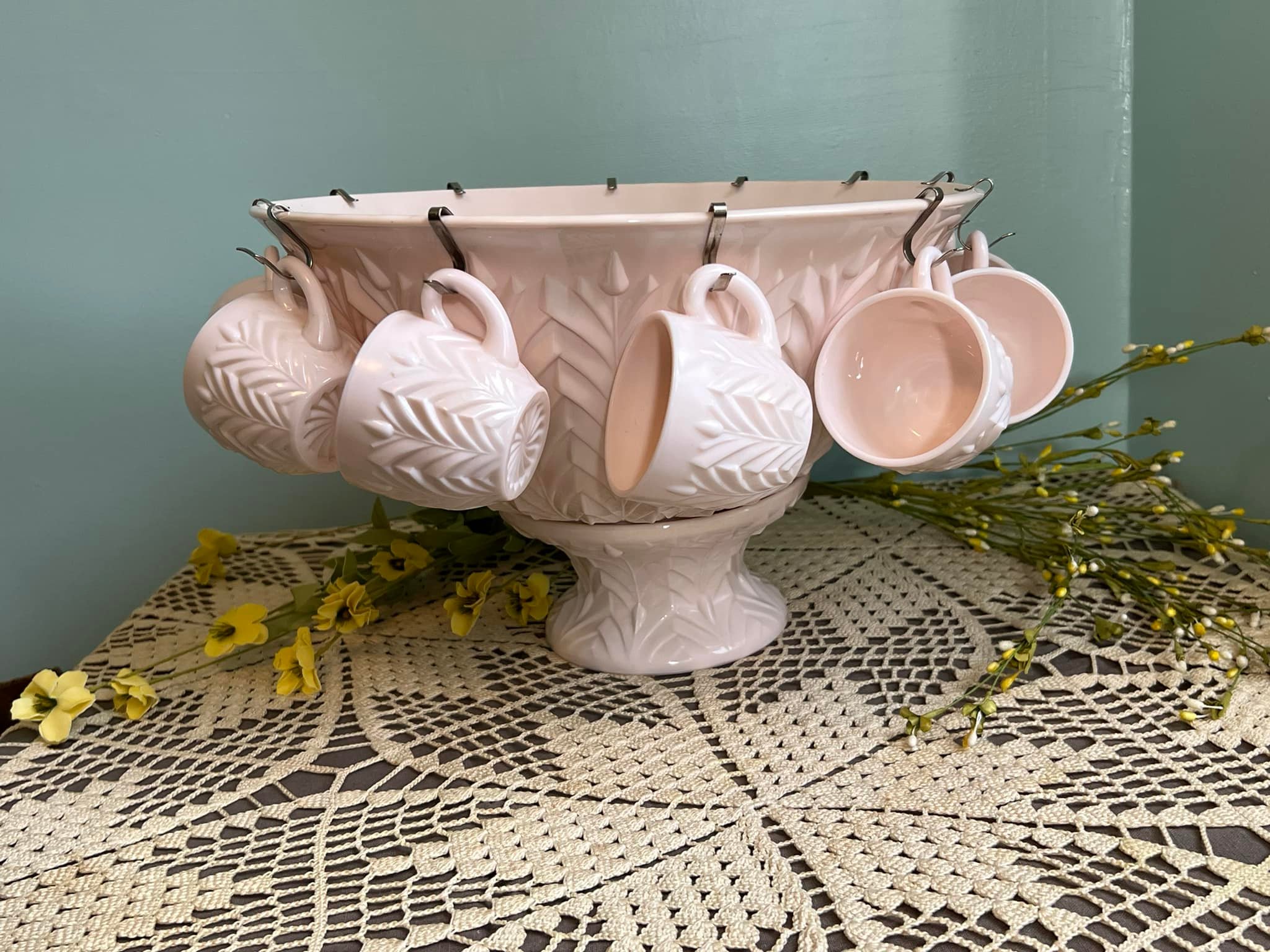 vintage pink milk glass punch cups for sale display picture 1