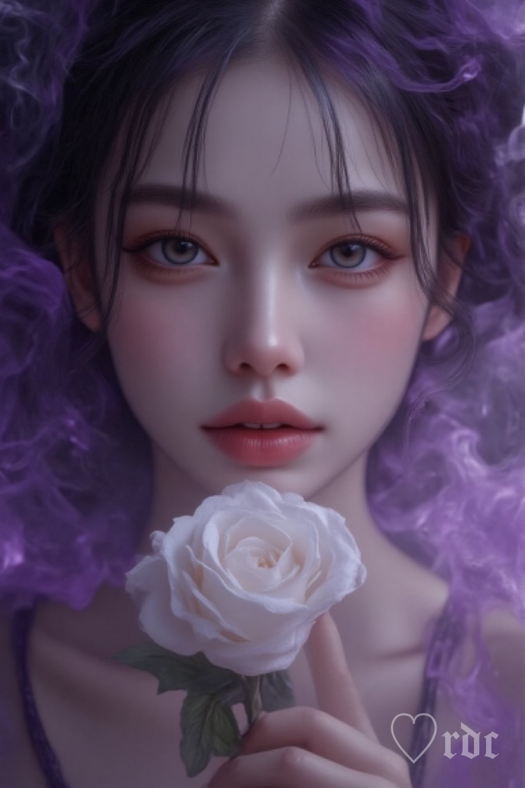 💜 A misty Muse.. ✨ Prompt: A close up surreal painting portrait