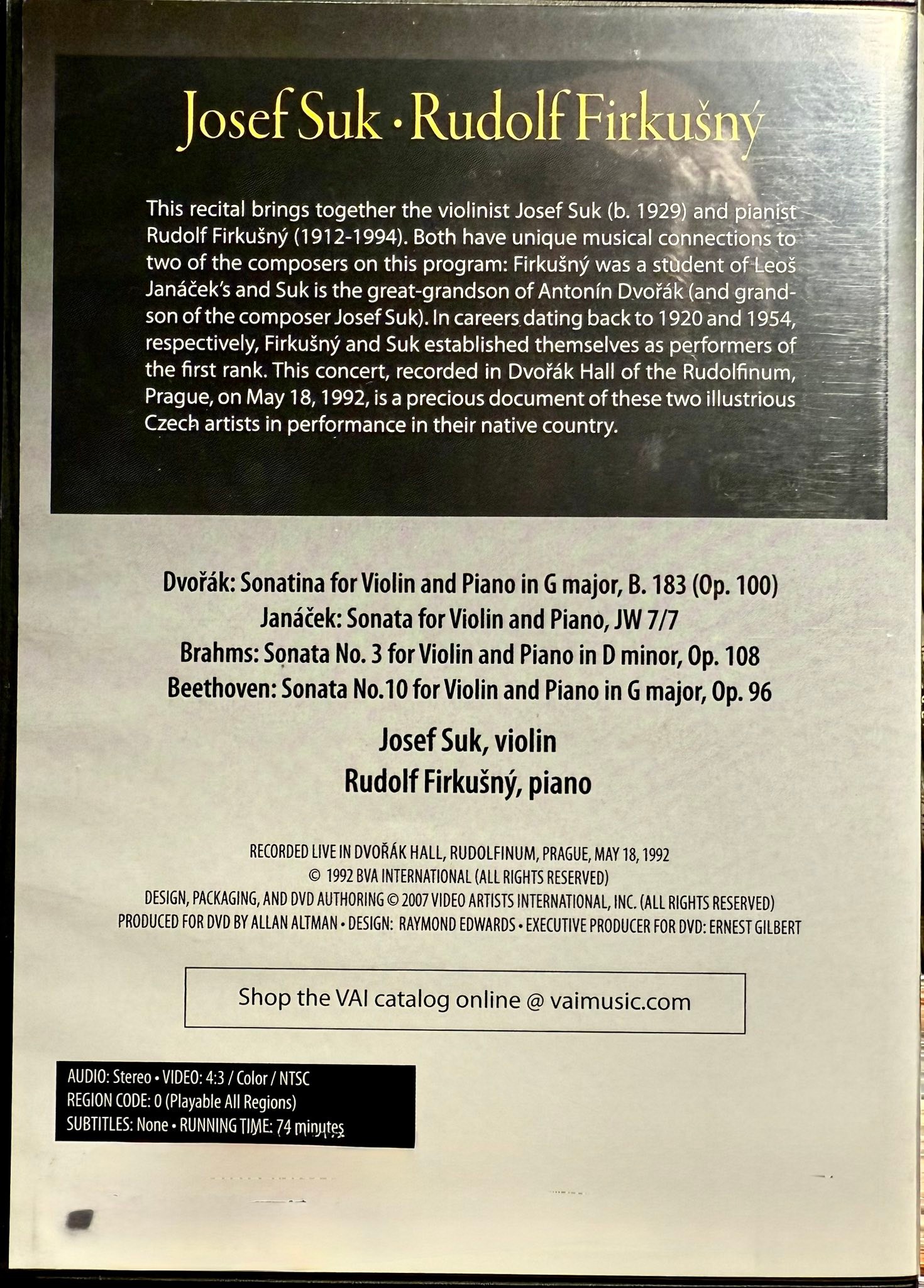 In Recital, JOSEF SUK, violin RUDOLF FIRKUŠNÝ, piano • Dvorak 