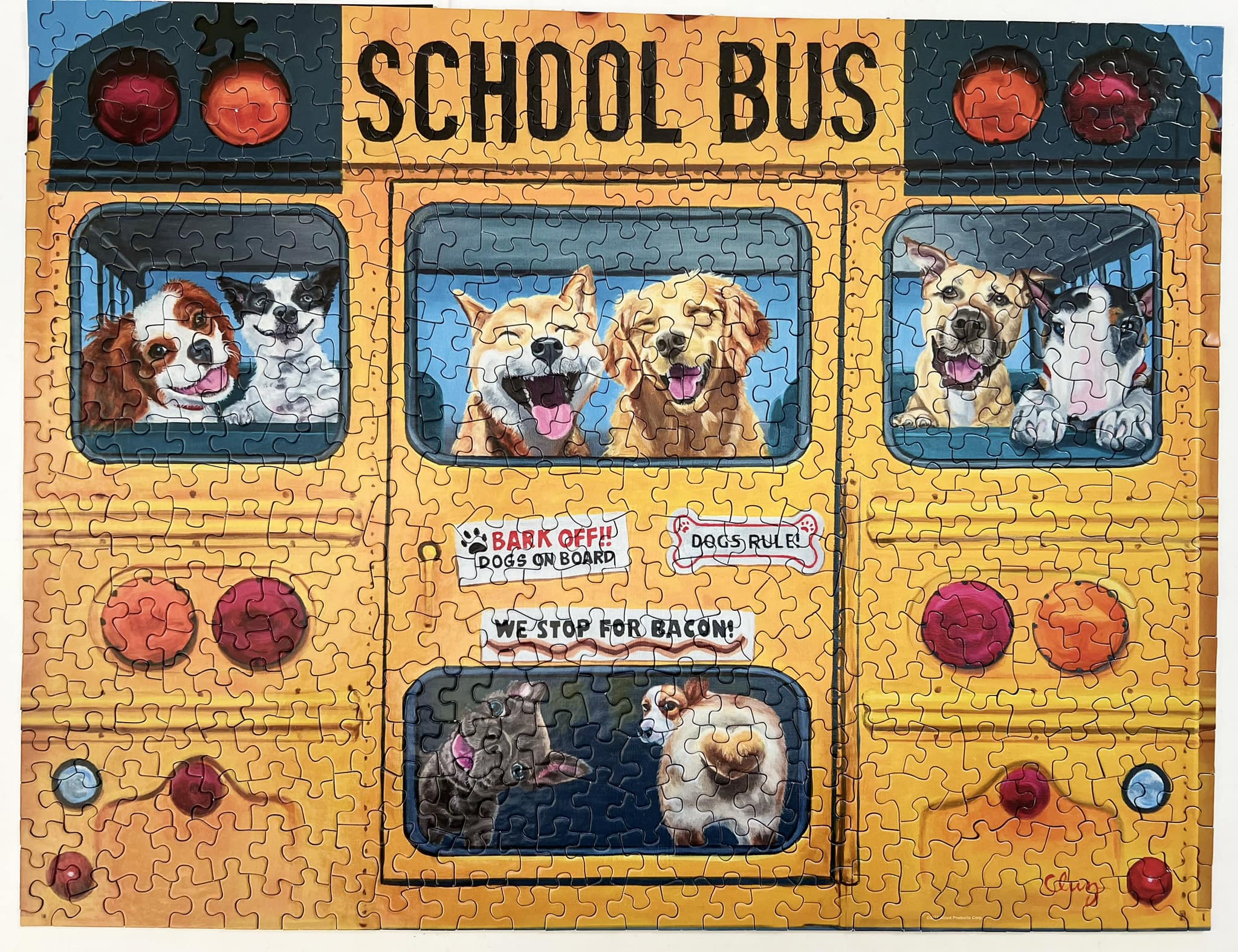 Happy bus jigsaw puzzle with dogs by Carol Luz