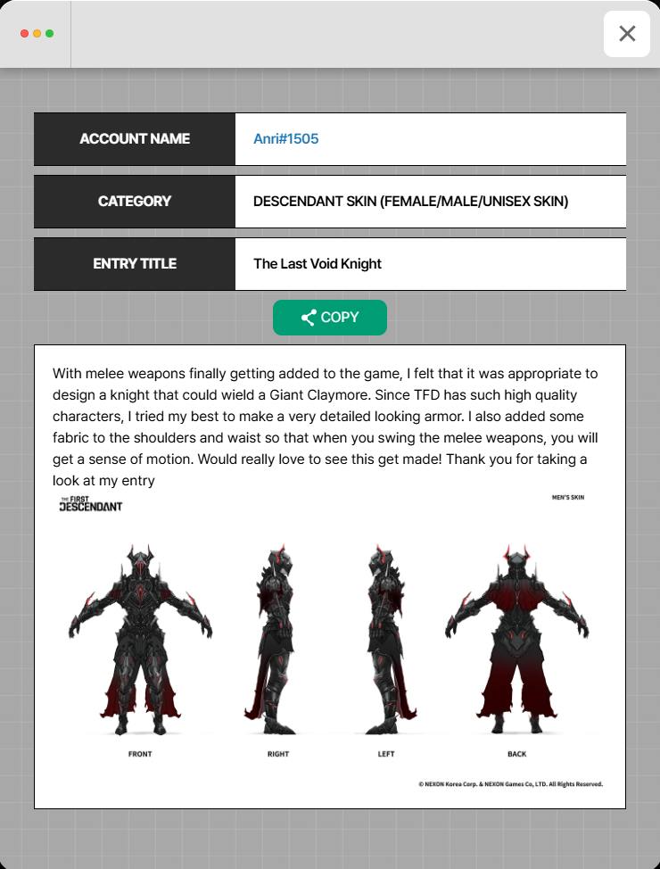 The First Descendant HQ | Cmon, people. We NEED this type of skin added ...