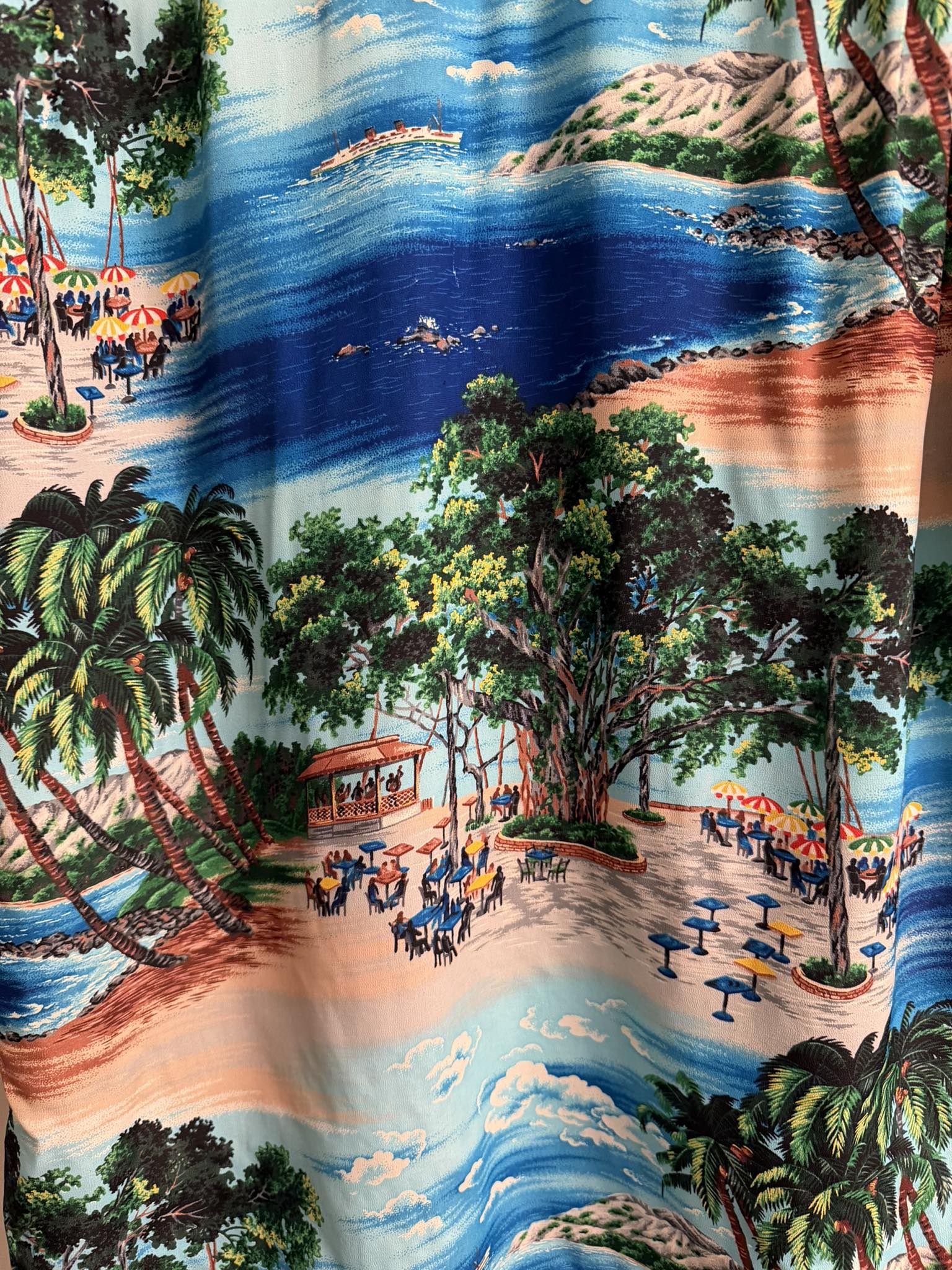 1950s Iolani scenic print Hawaiian shirt back detail