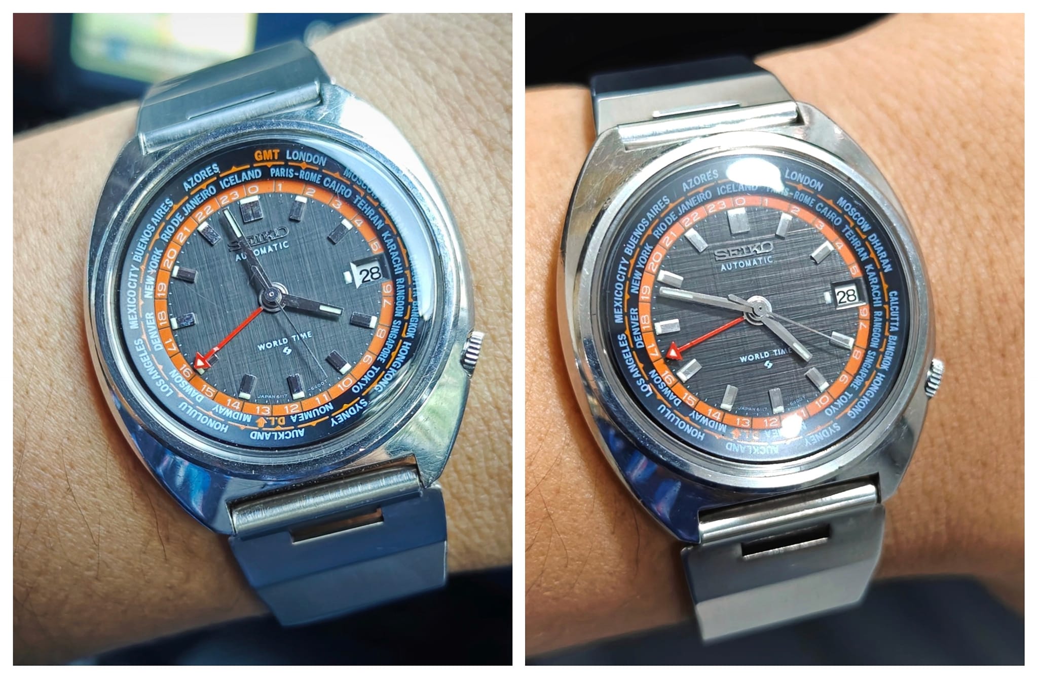 Seiko A239-502A World Time from 1979. Dual layer LCD screen allows 