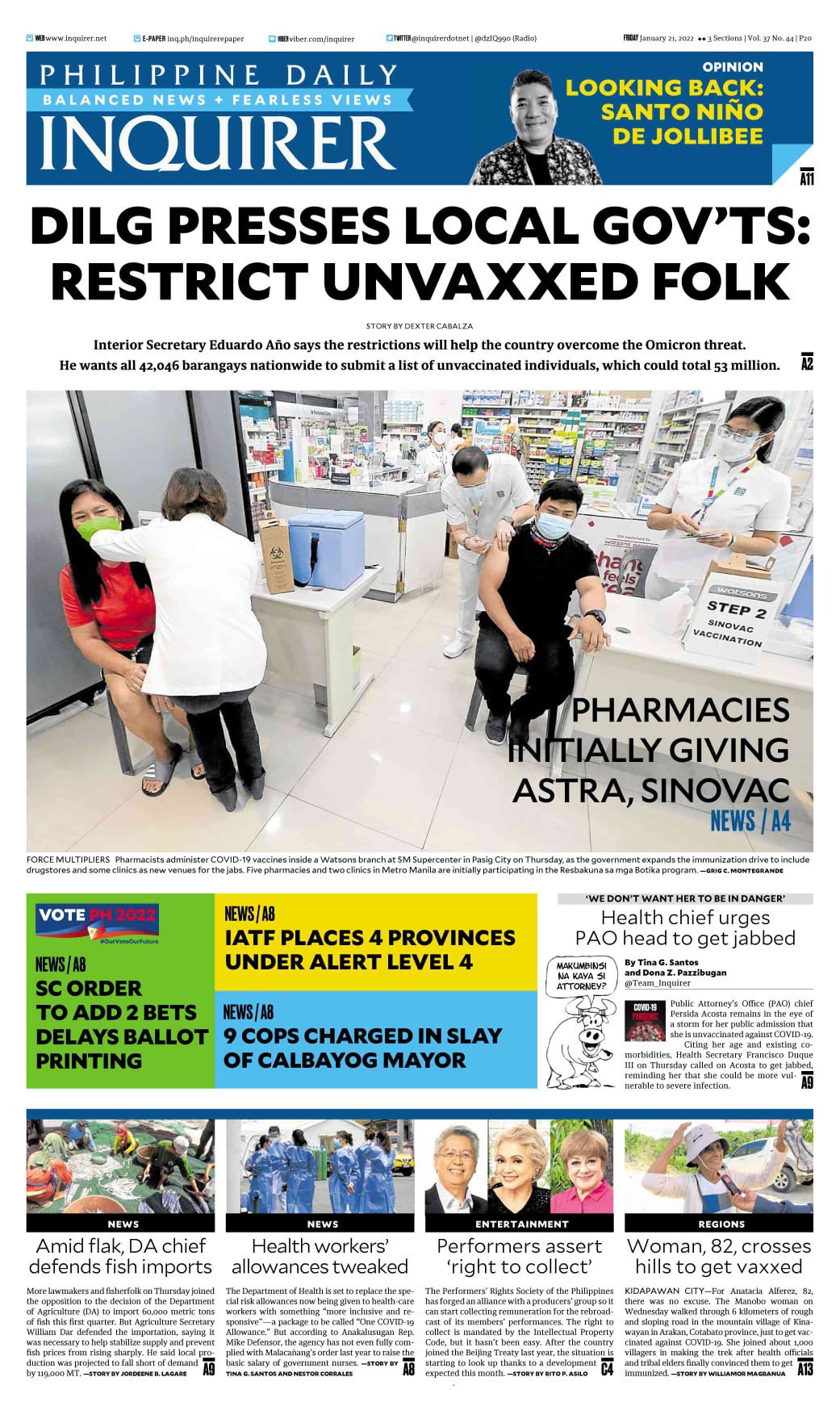 INQUIRER.net - Today's Inquirer front page (January 21,...