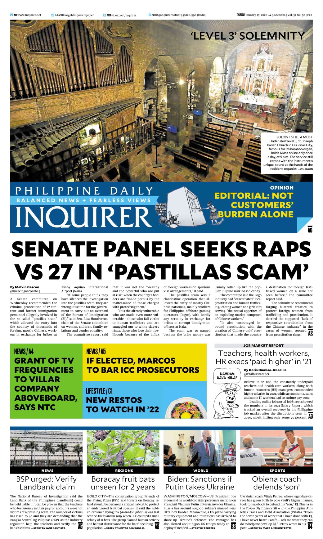INQUIRER.net - Today's Inquirer front page (January 27,...