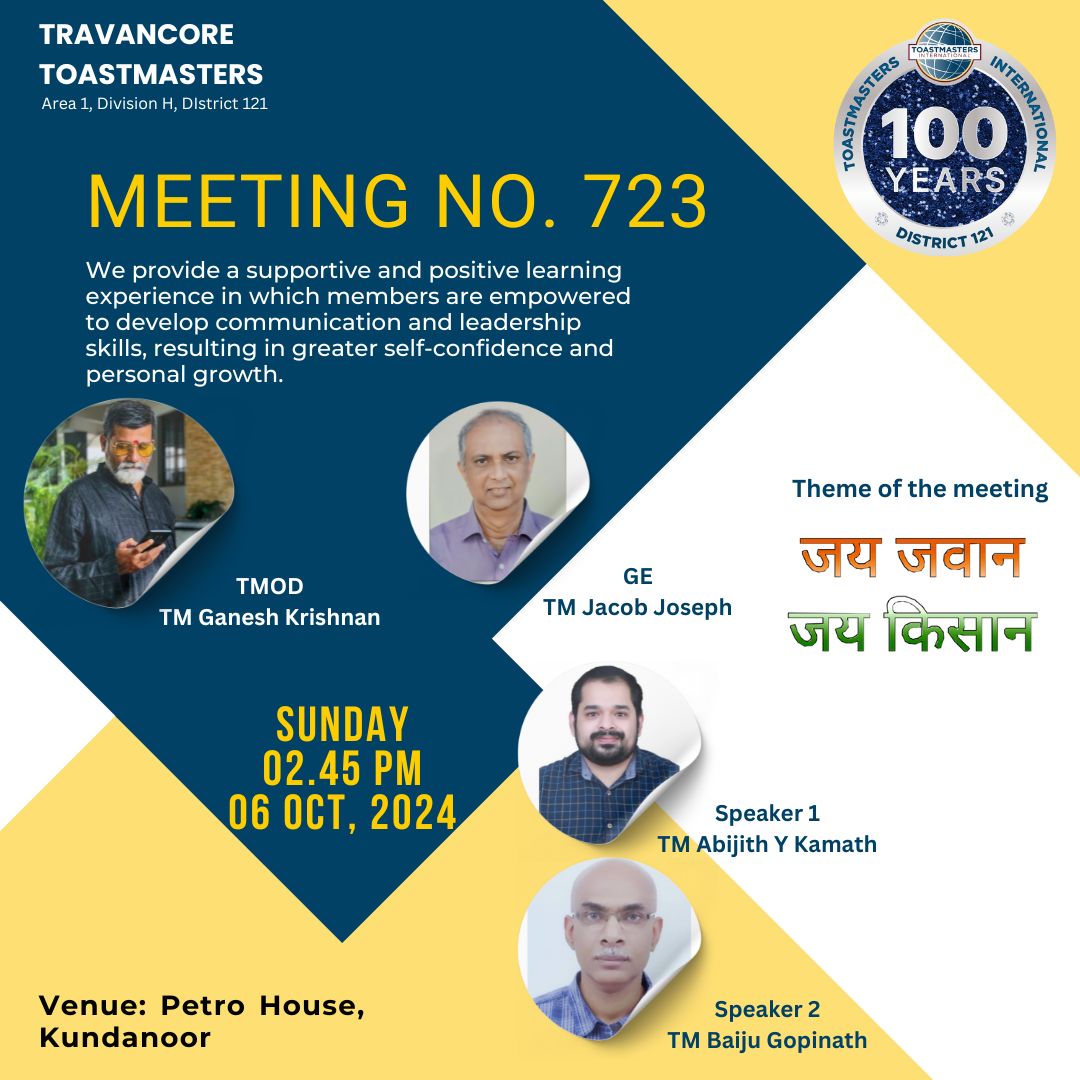 Travancore Toastmasters | We are back with our regular meeting after ...