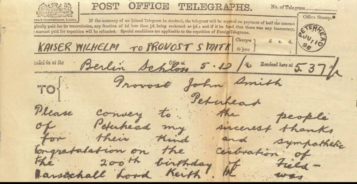 Kaiser Wilhelm II's 1896 telegram to Provost John Smith