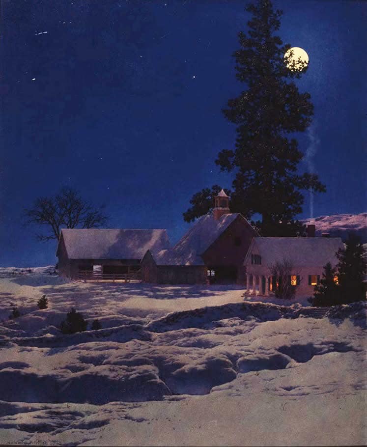 Maxfield Parrish, Moonlit Night, Winter, 1942