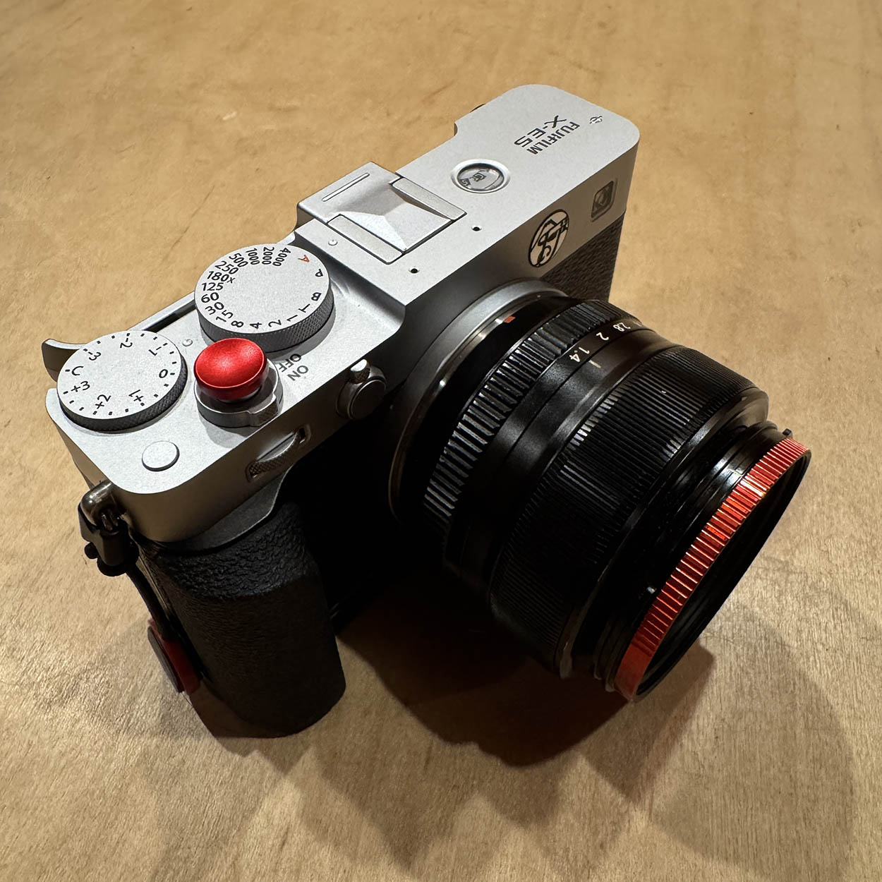 Fujifilm X-E5 with XF35mm f1.4 lens and wooden grip