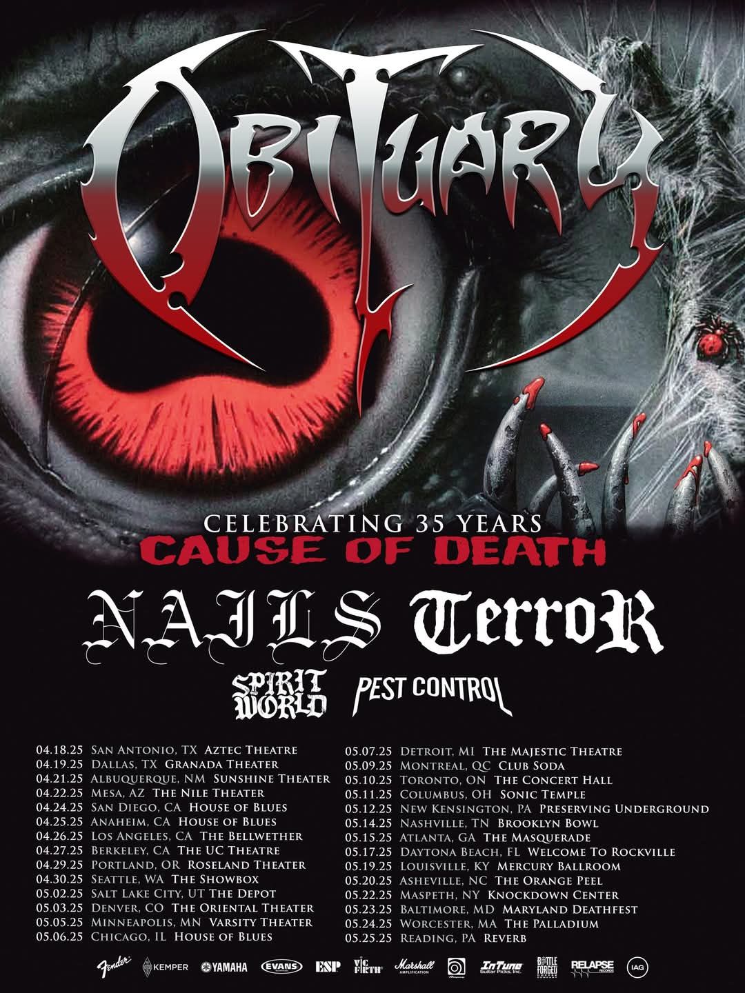 OBITUARY Announces 'Cause Of Death' 35th Anniversary North