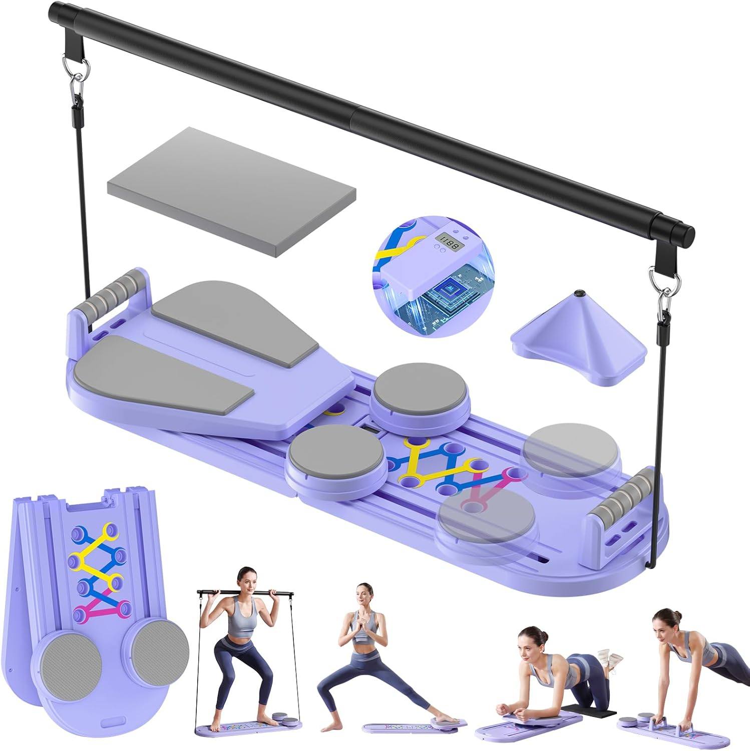 7-in-1 Pilates Reformer Board - Detachable Home Workout Machine For Core, Abs, Glutes & Balance Training