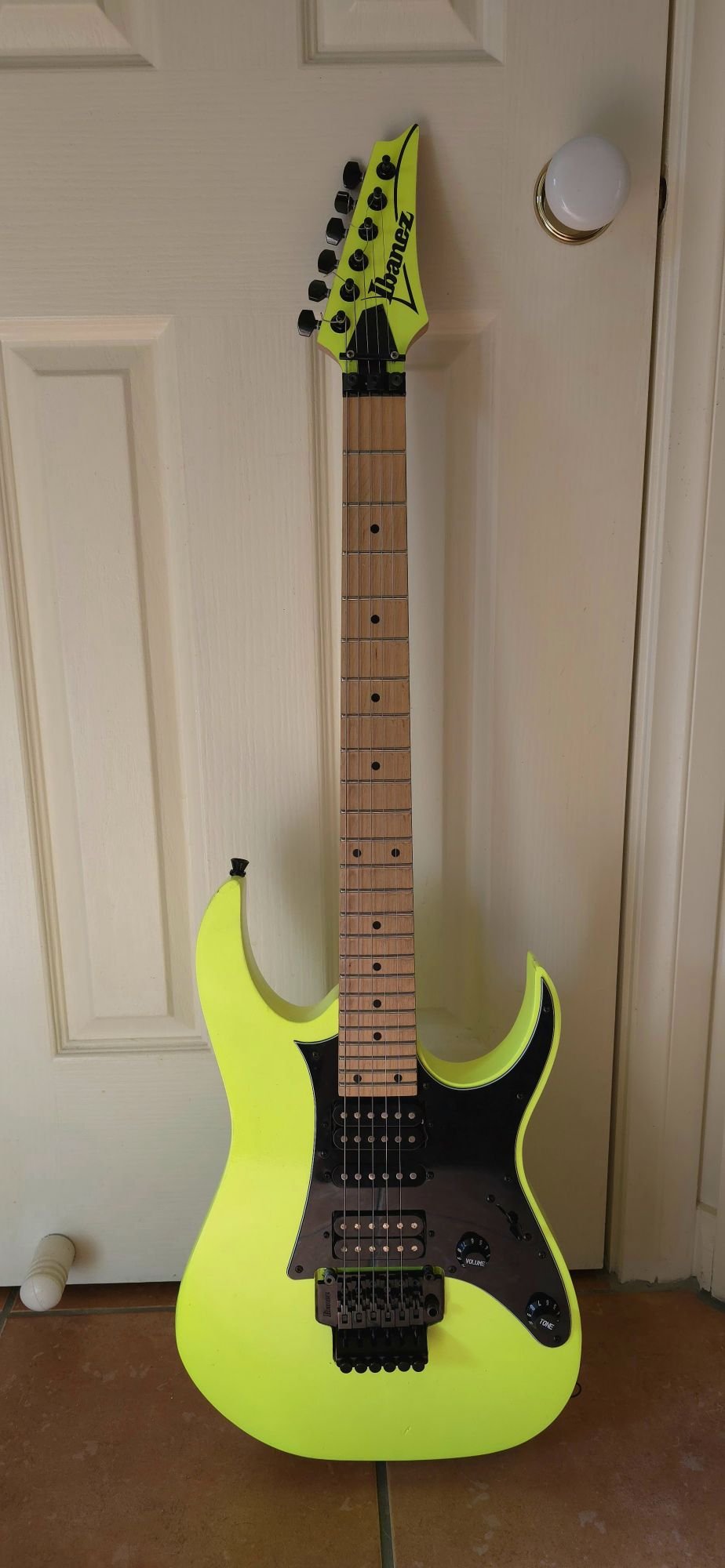 Customized 2001 Ibanez RG2077XL in neon orange crackle