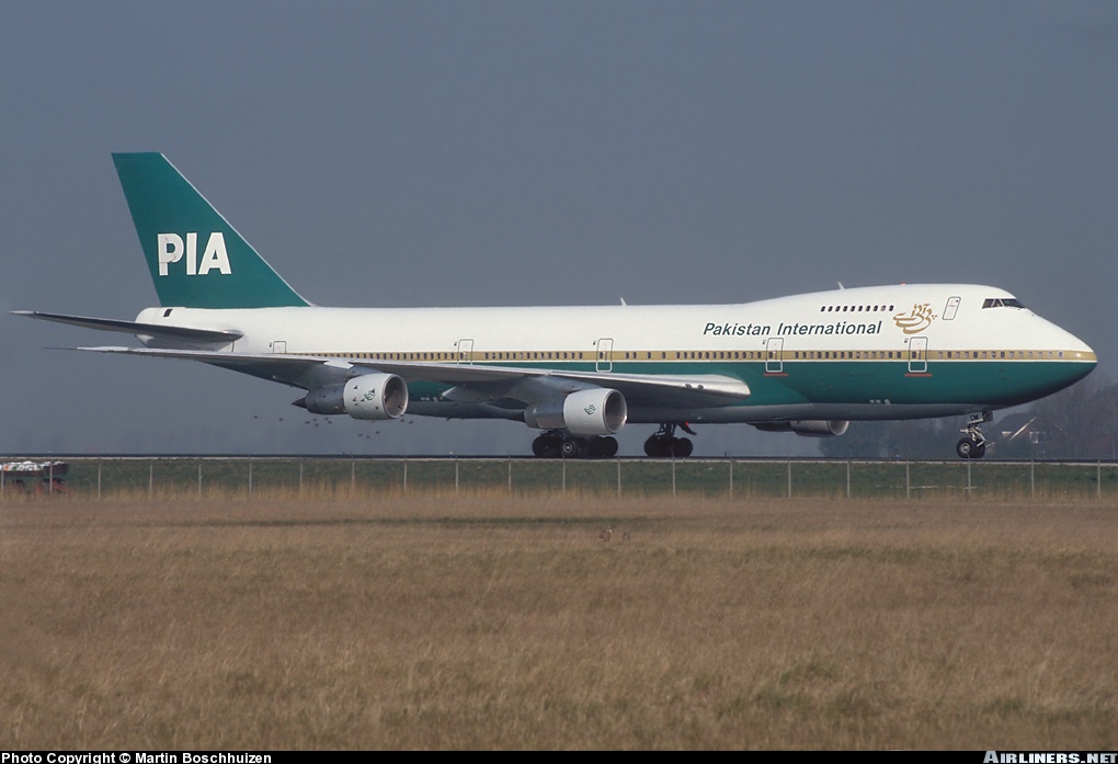 A Pakistan International Boeing 747-200B. Wearing the colourful