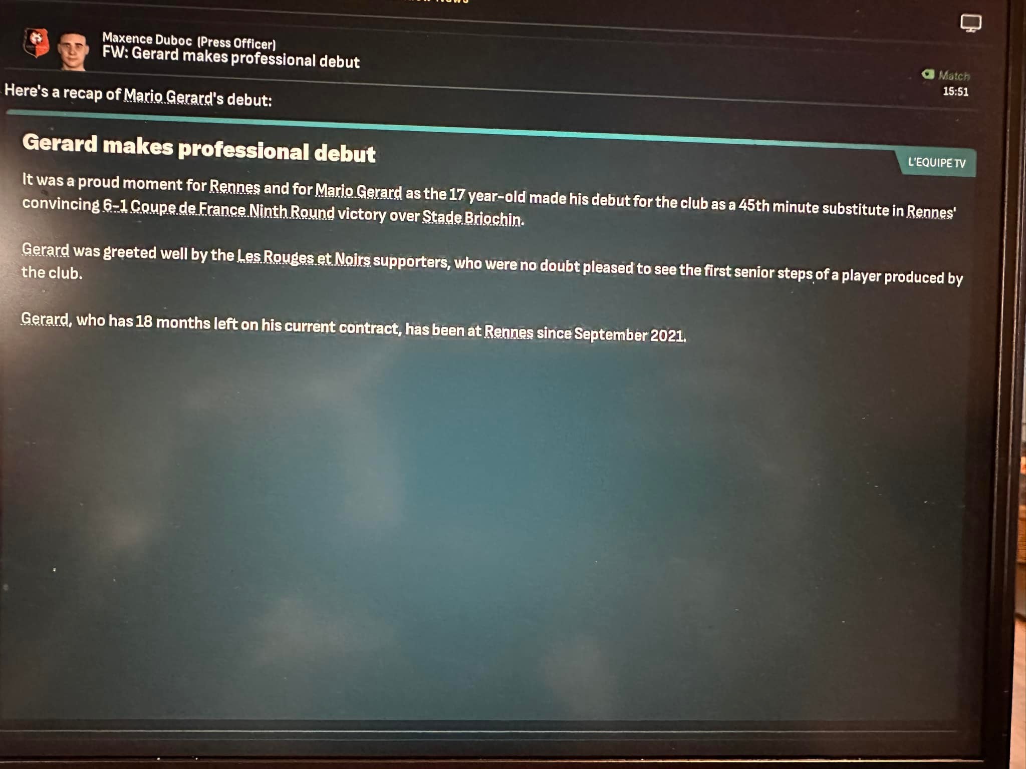 Football Manager - FM Scout | Signed youth academy intake player in ...