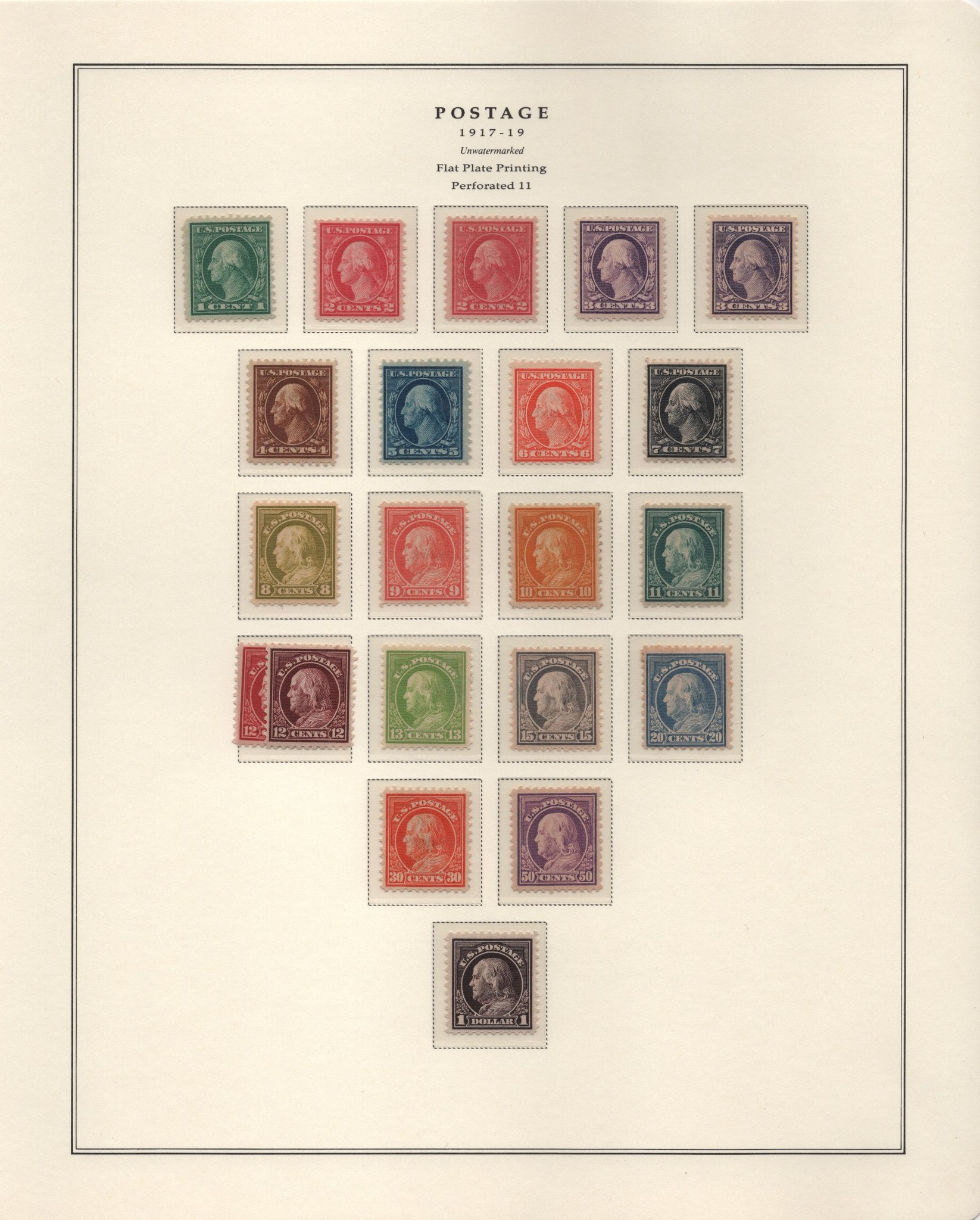 Vintage Washington-Franklin stamps in various colors