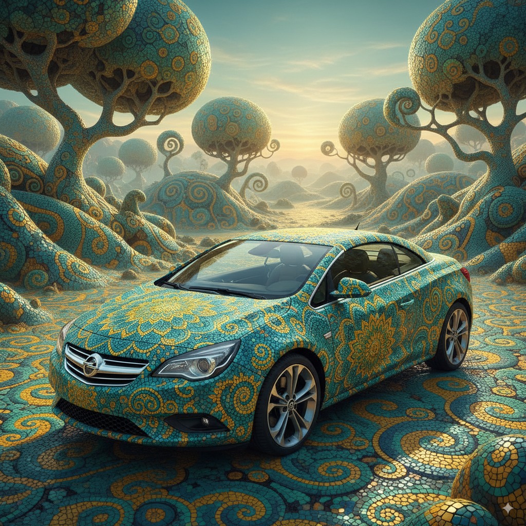 AI automotive art | A "your car' covered in intricate mosaic patterns ...