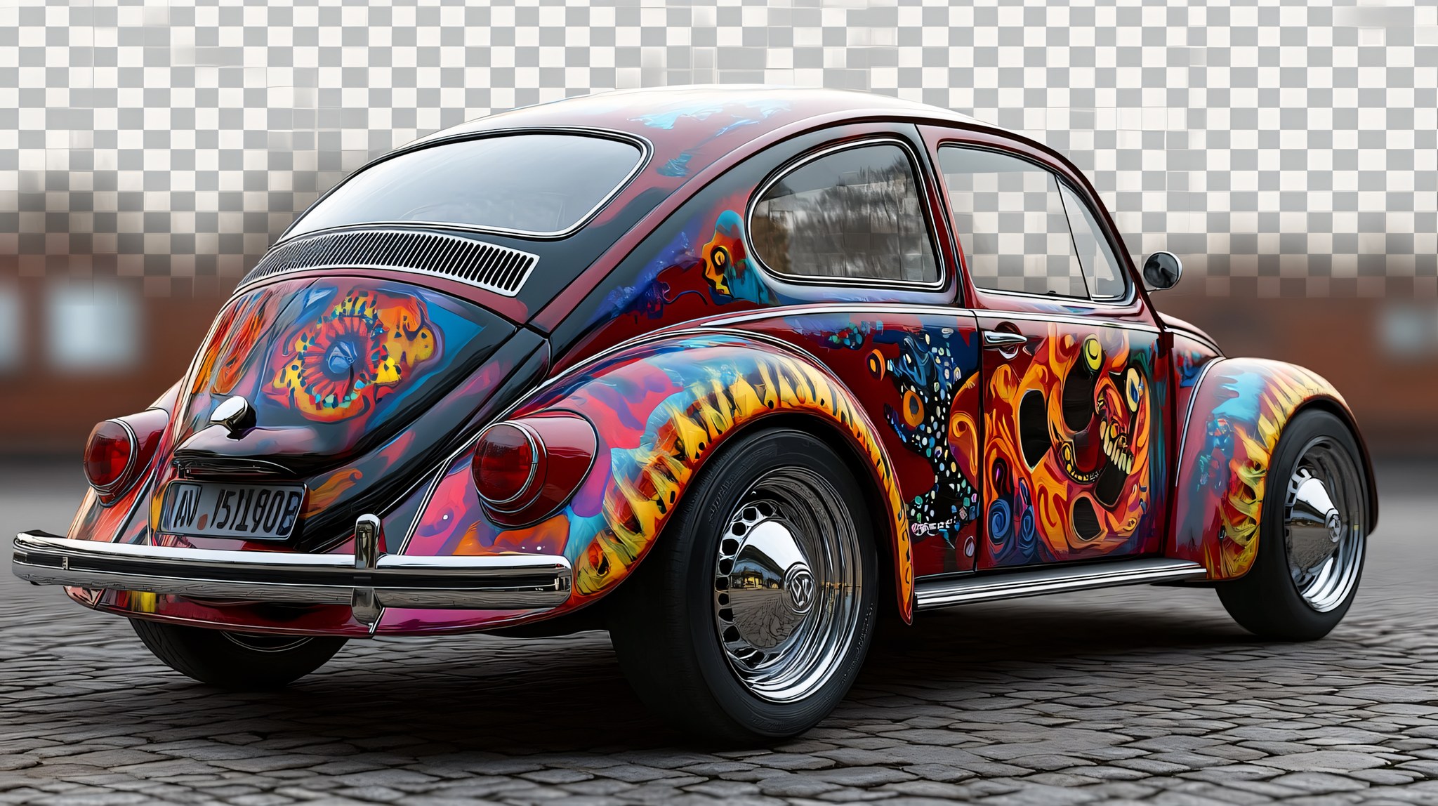 Volkswagen 1967 Beetle ヒッピー風 1967 VW Beetle convertible painted in hippy style. 2/2