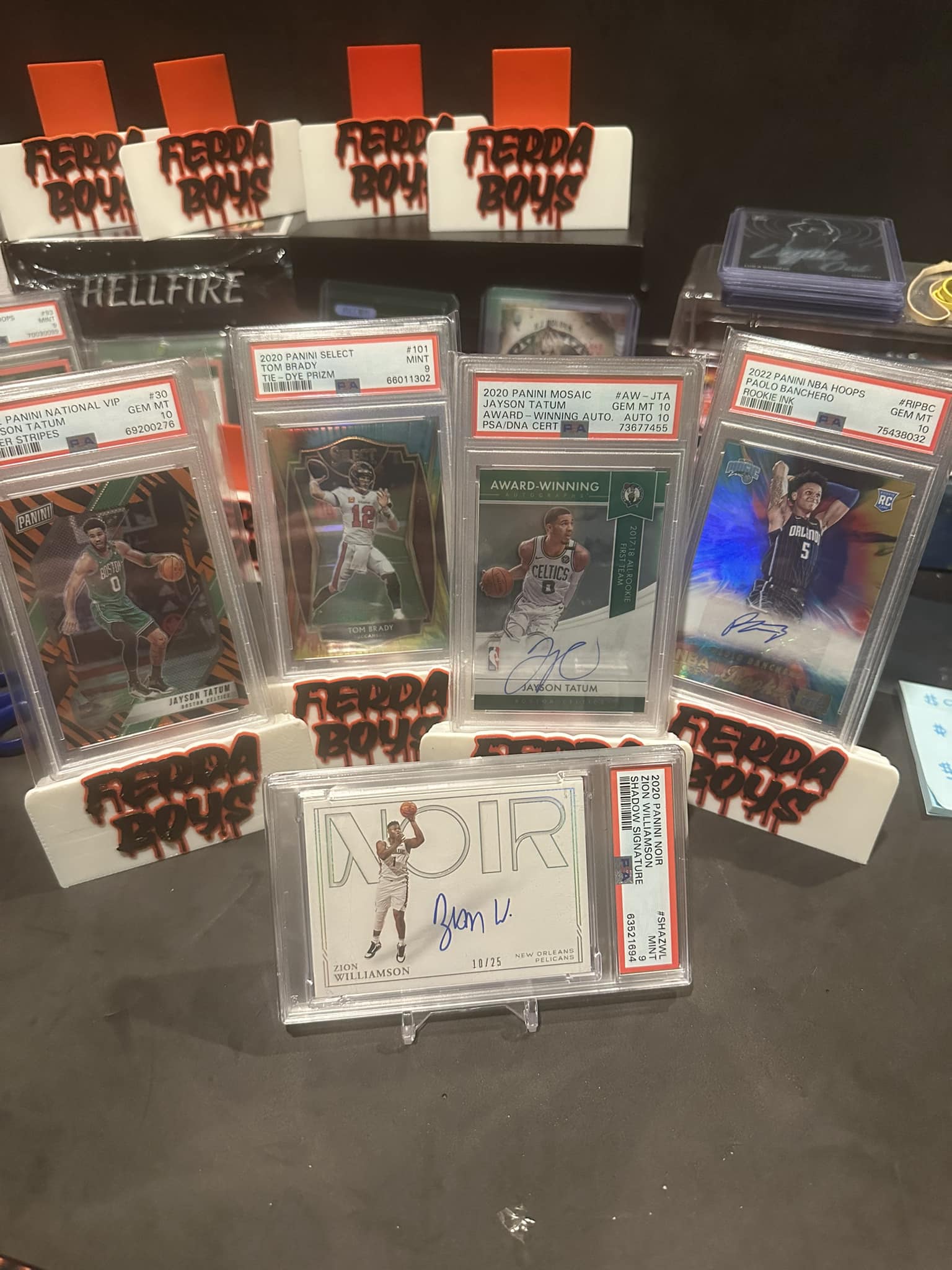 Tatum tiger stripes psa $325 Tom Brady tie dye /25 $450 Tatum auto 
