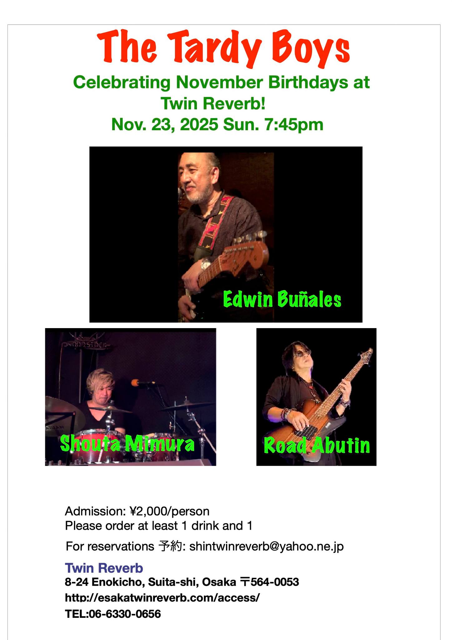 The TARDY BOYS (w/ Road Abutin) Celebrate Nov. Birthdays at TWIN REVERB ...