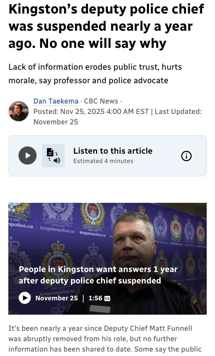Kingston's deputy police chief was suspended nearly a year ago. No one ...
