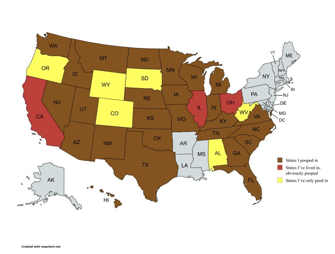 OR WY SD ME NY co PA RI DE wV MD DC AR AK MS AL HI States| pooped in in ...