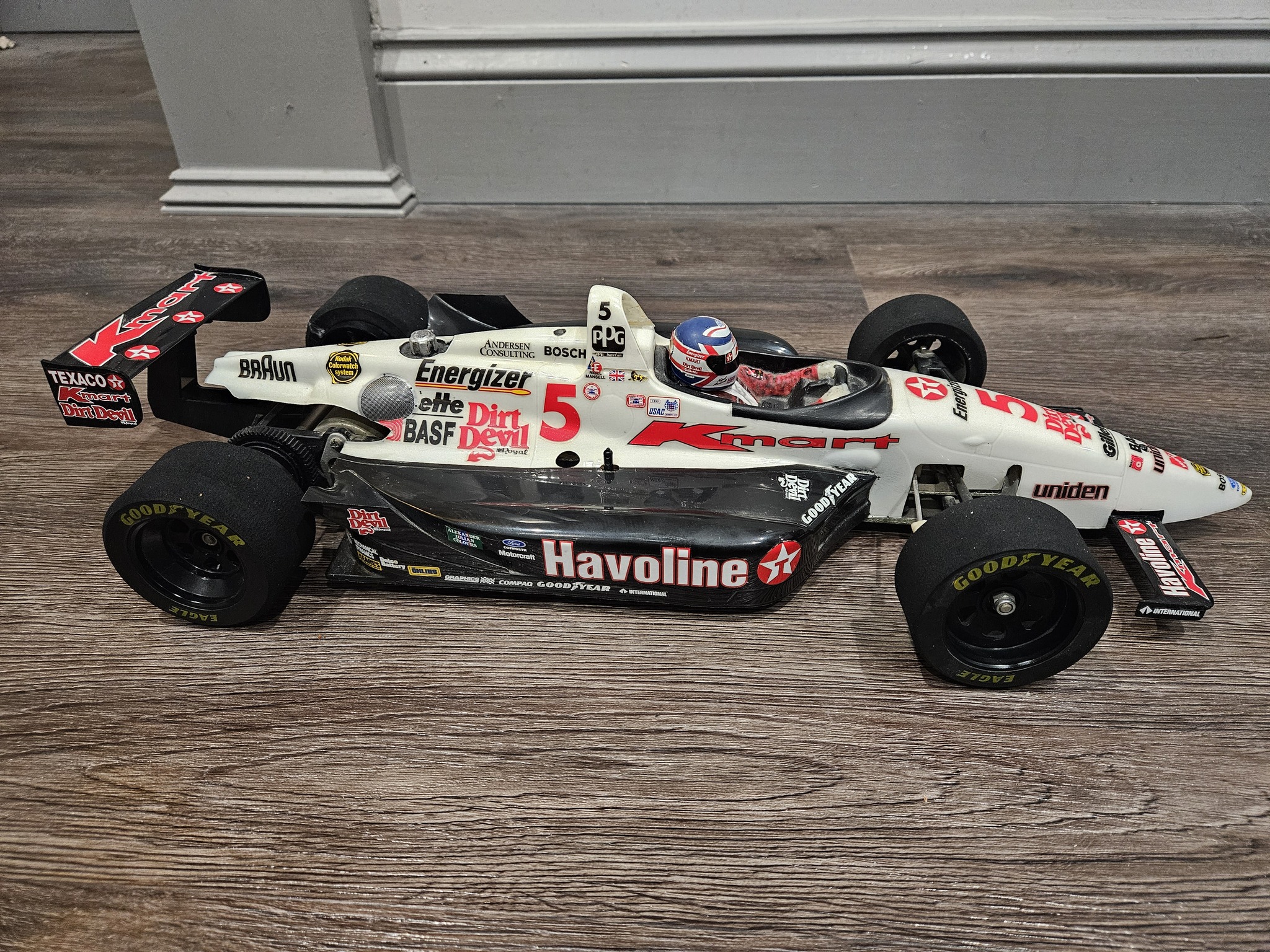 Tamiya Lola T93/00 model with custom driver figure