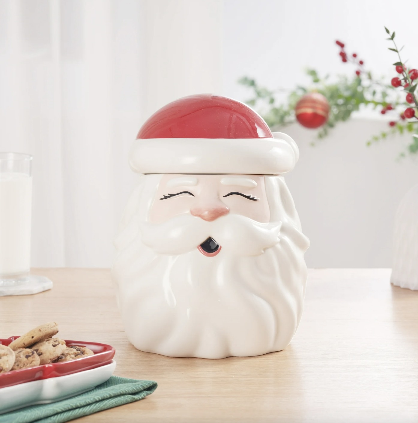 Mud Pie Mini Santa Cookie Jar - Hand-Painted Stoneware Holiday Decor, 5 X 3 1/4 Inches