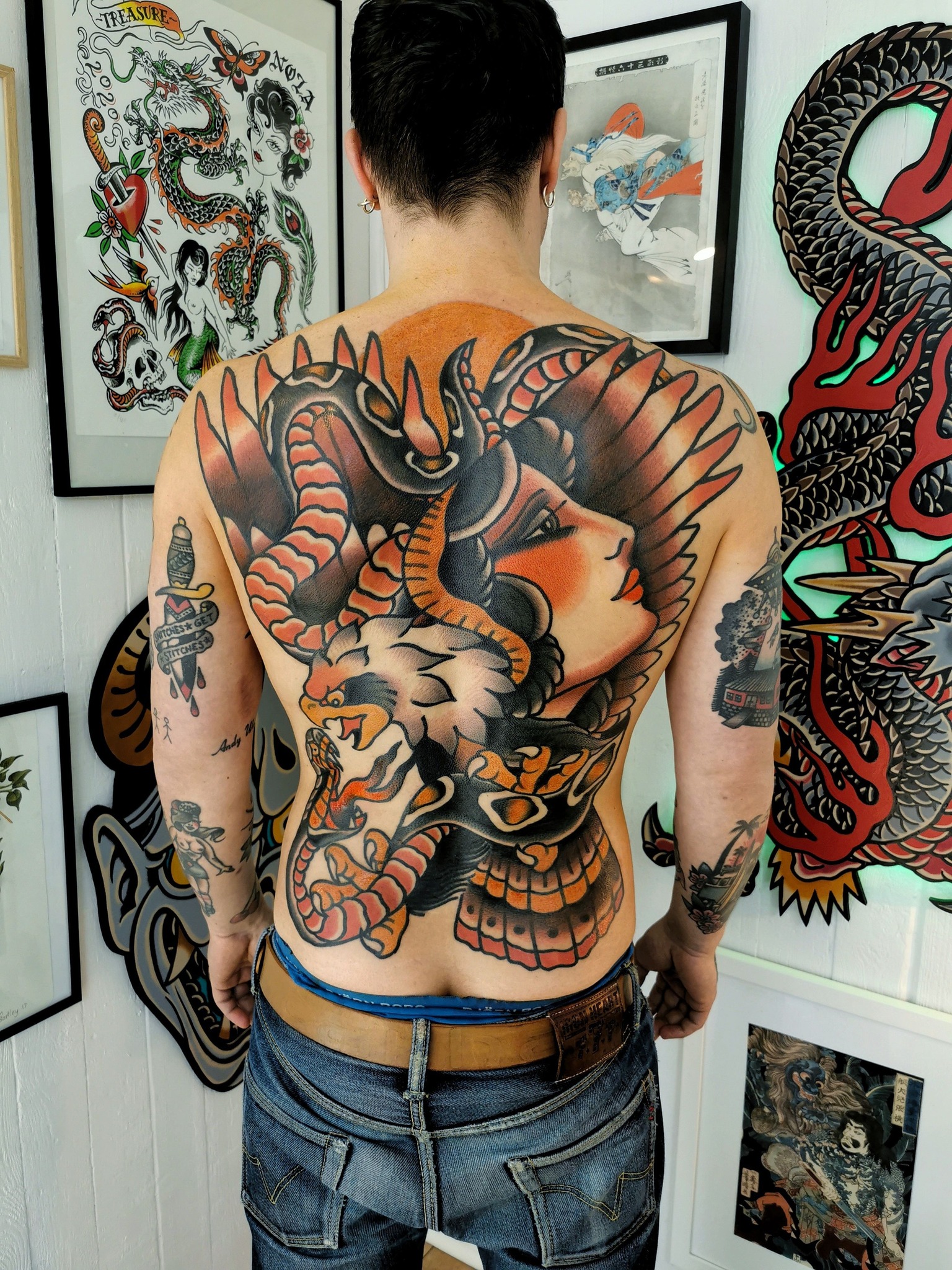 Traditional back piece tattoos available