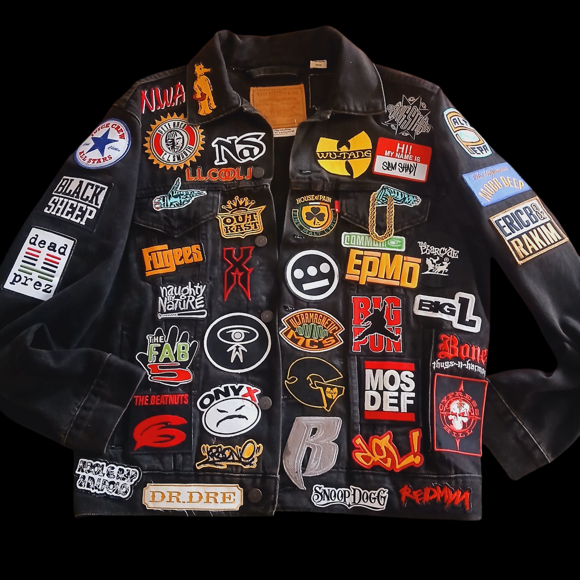 Hip hop battle jacket with 80s-90s references