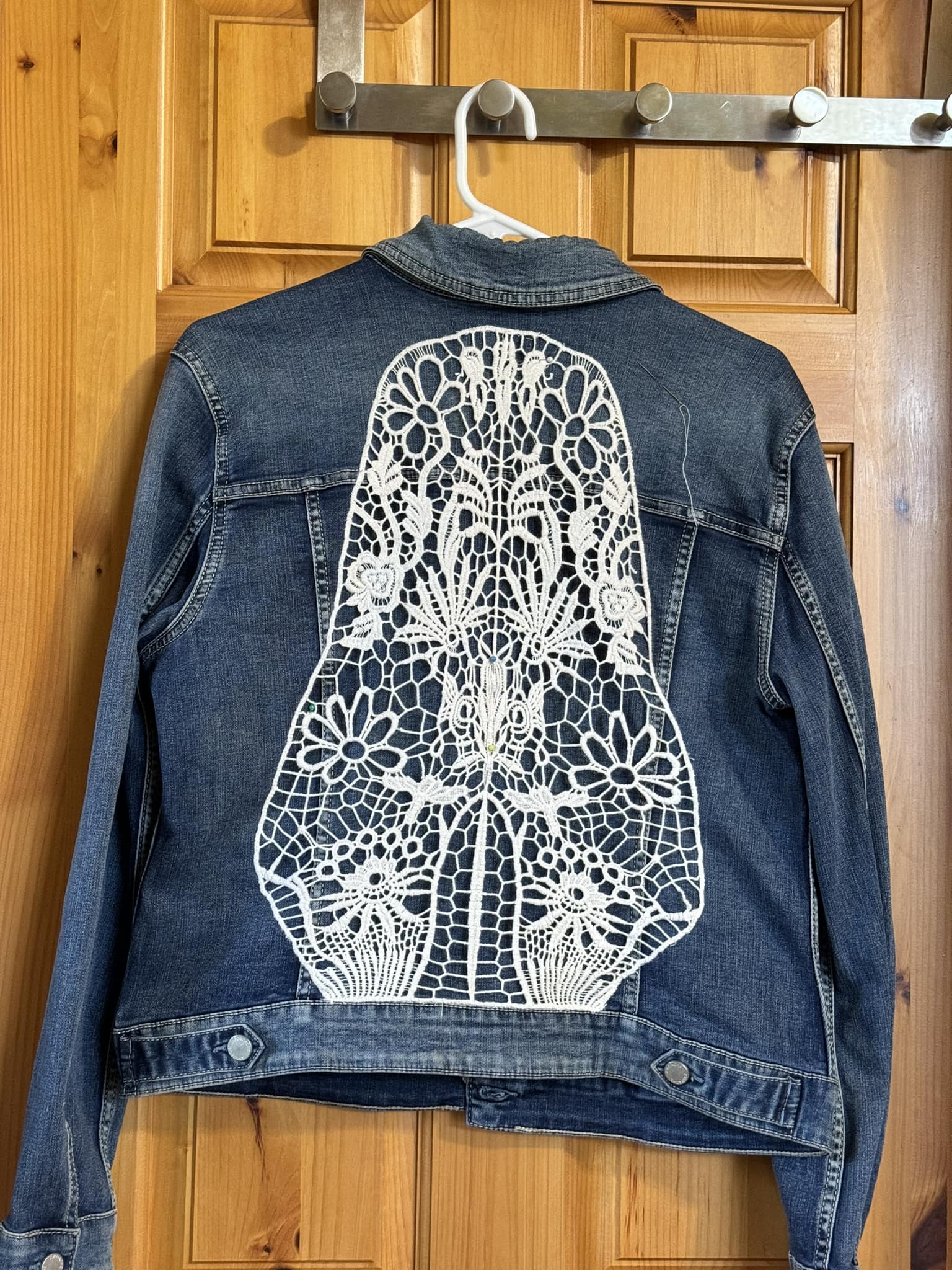 How to embellish a denim jacket with salvaged lace?