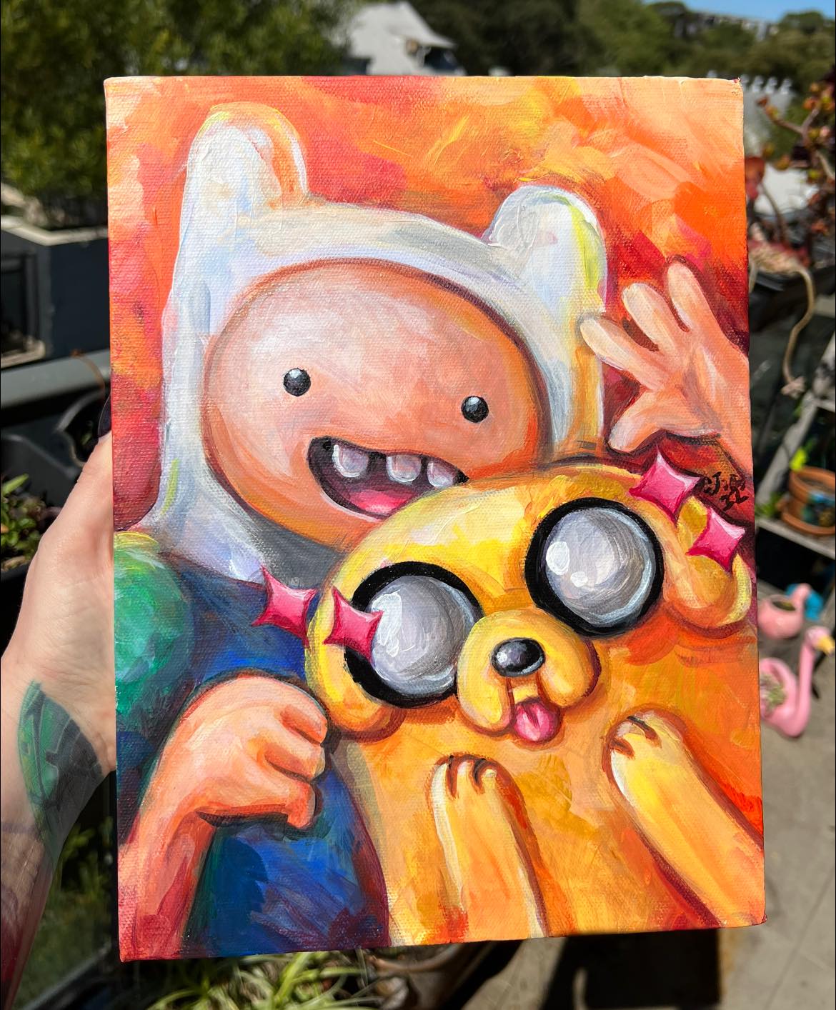 Adventure Time acrylic painting featuring Finn and Jake