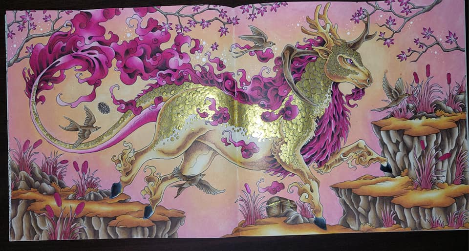 Finished Kirin book Mythomorphia with Prismacolor pencils and gold