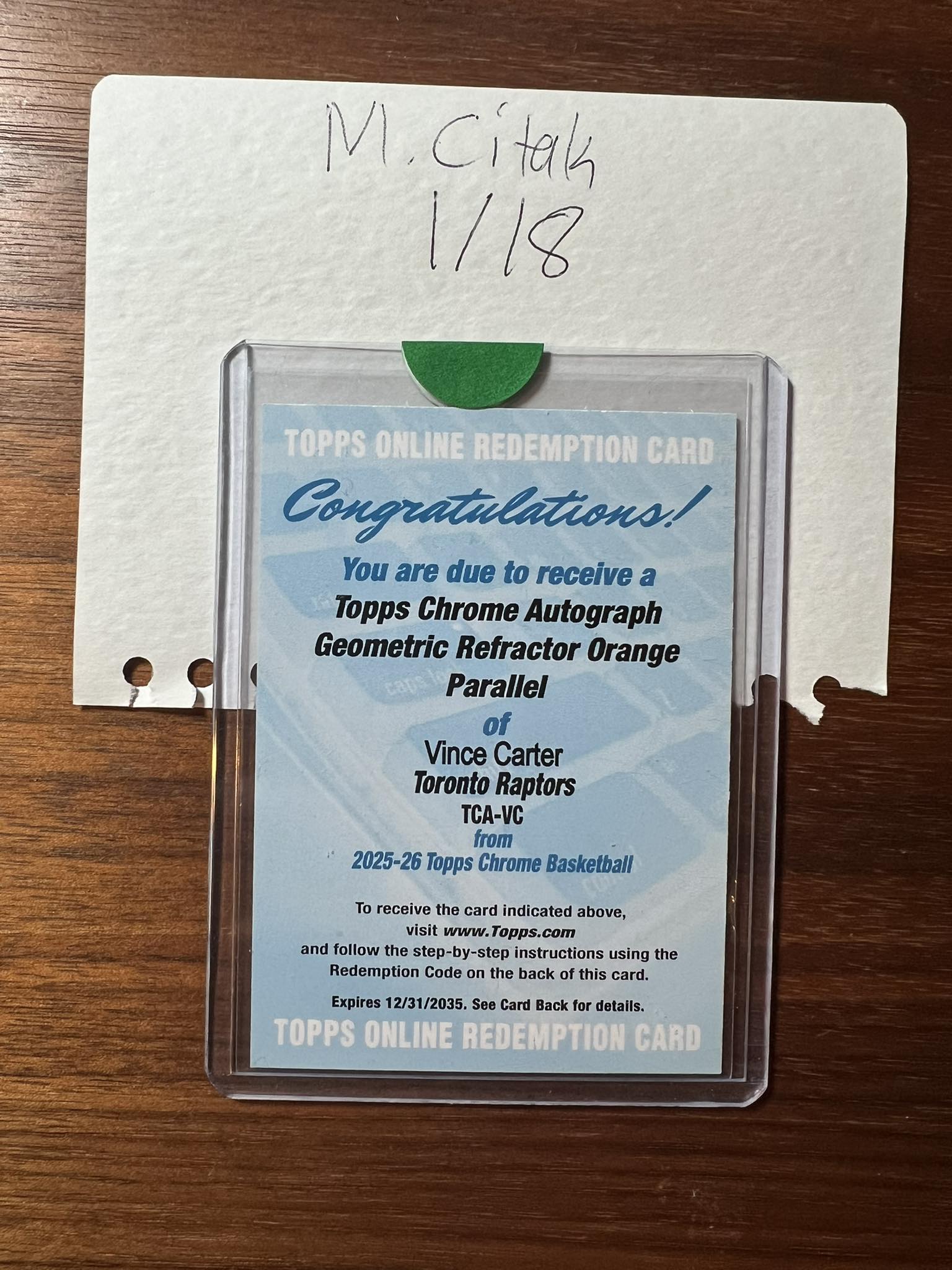 Vince Carter 2025-26 Topps Chrome Geometric Orange auto redemption