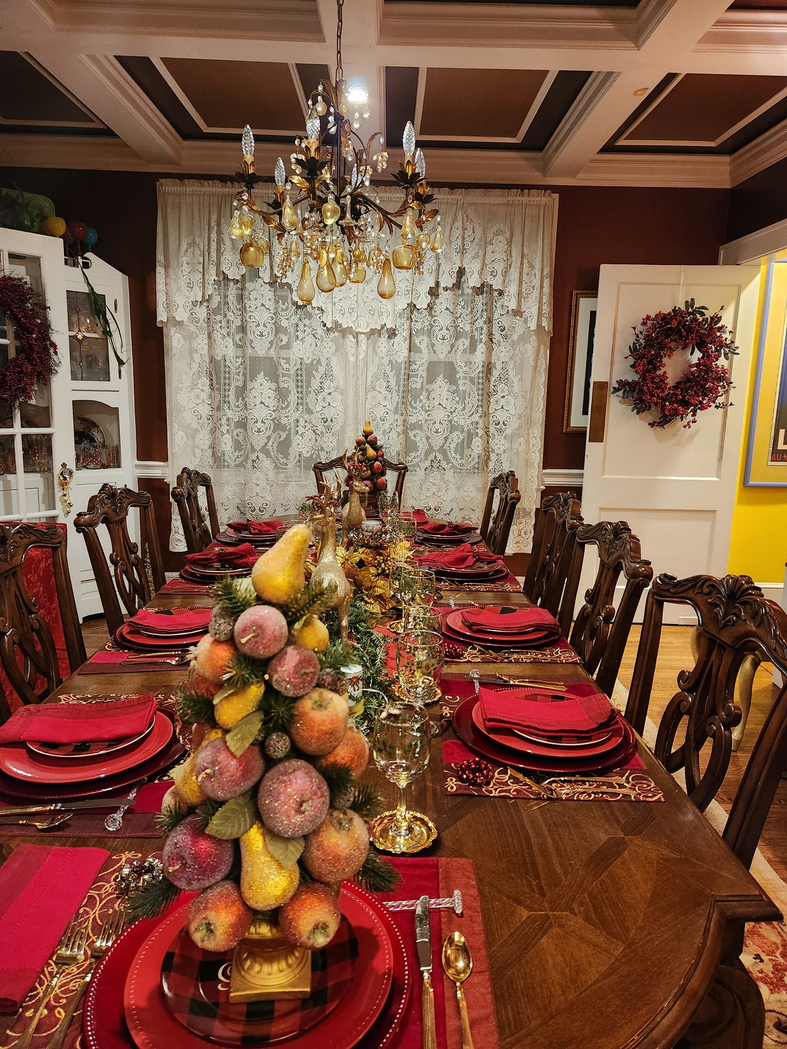My 1929 home... dining room ready for Christmas. Note ceiling and 