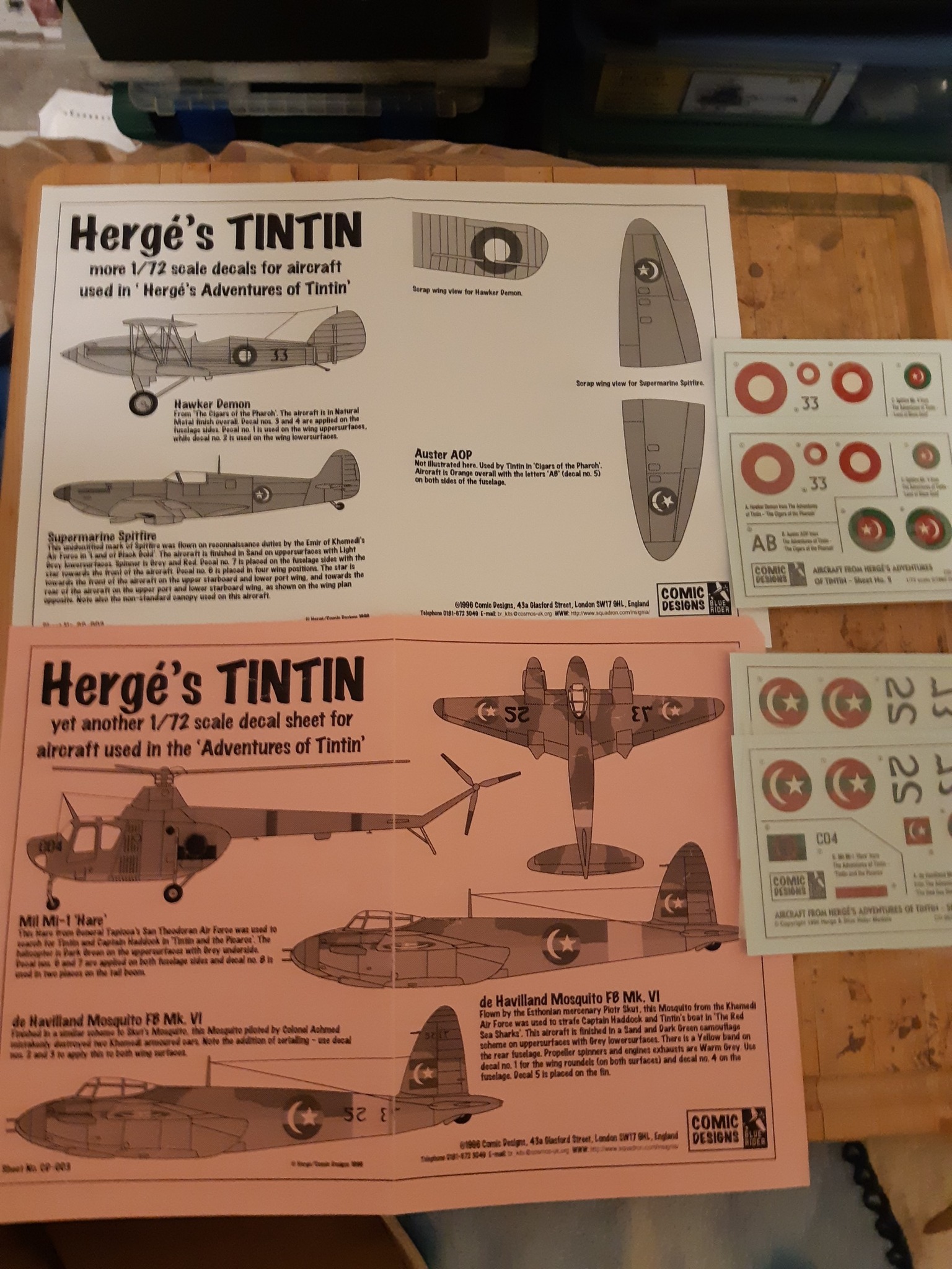 Aircraft decals for Tintin Adventures models