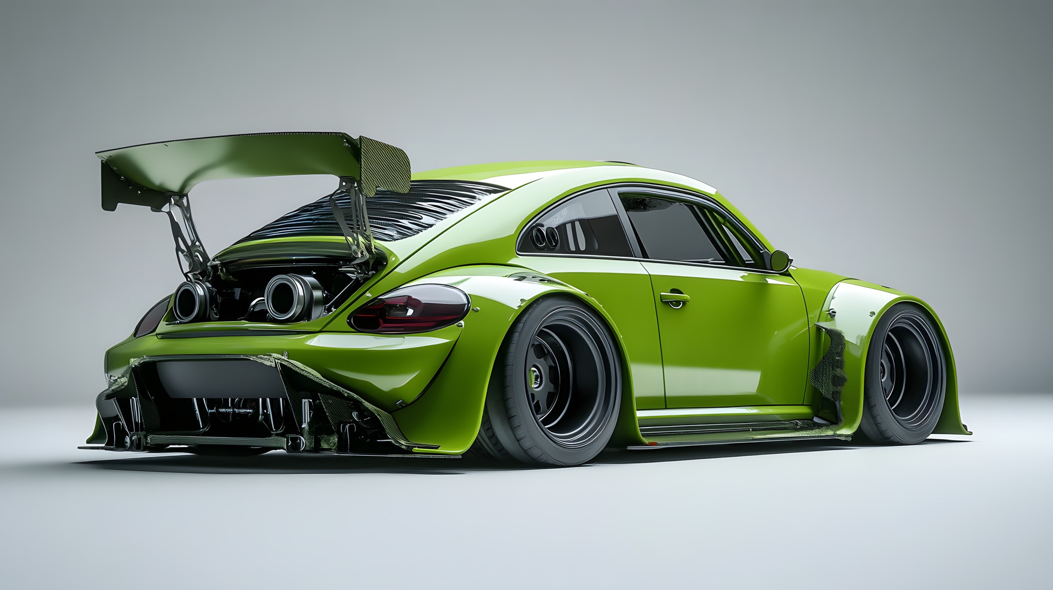 AI automotive art | A vibrant lime-green version of a classic compact ...