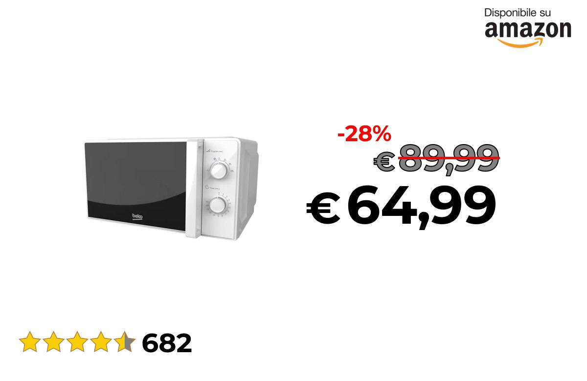 Forno A Microonde Beko MOC20100WFB, 20 Litri, 700W, 5 Livelli Potenza, Bianco, Design Compatto