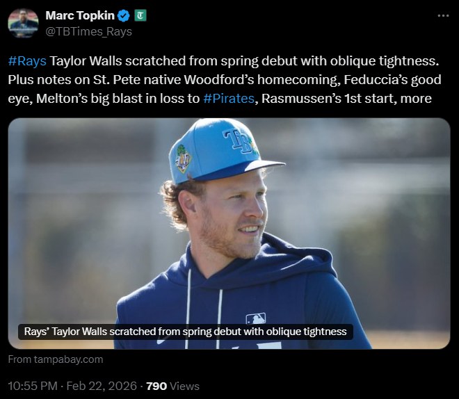 Tampa Bay Rays Fan Club | #rays Taylor Walls scratched from spring ...