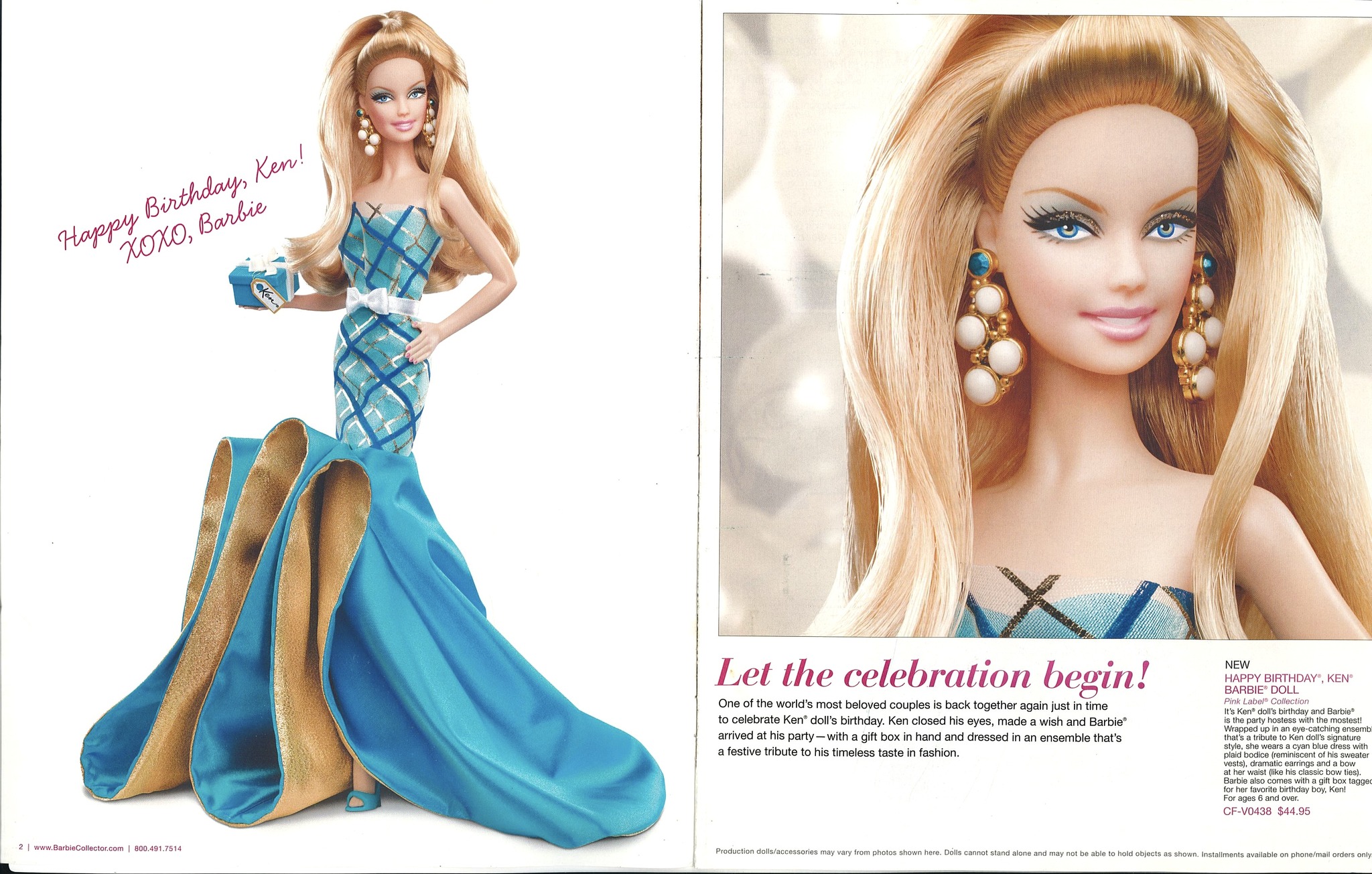 Vintage Barbie doll with blue and gold dress for Ken's birthday