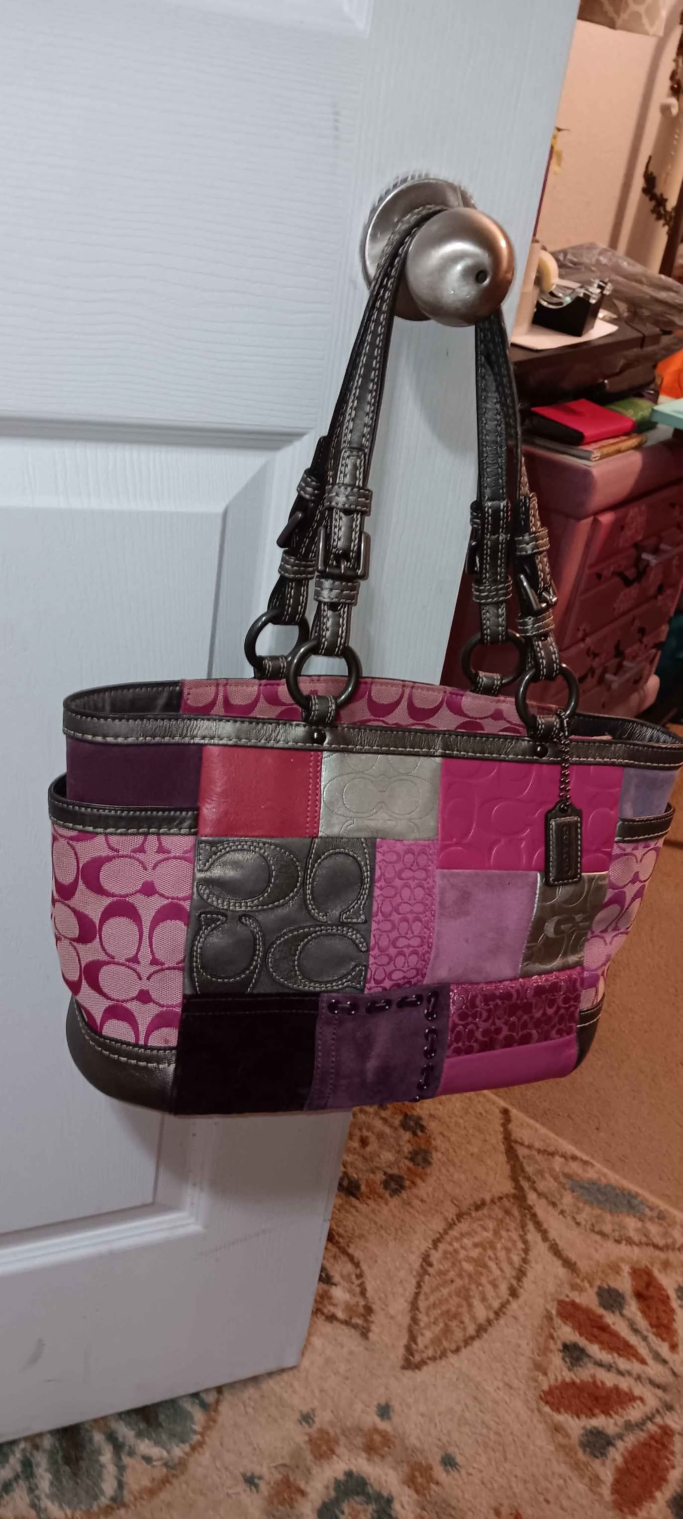 COACH 2008 Ltd Patchwork Pink & Metallic Silver Tote F12864 Good 